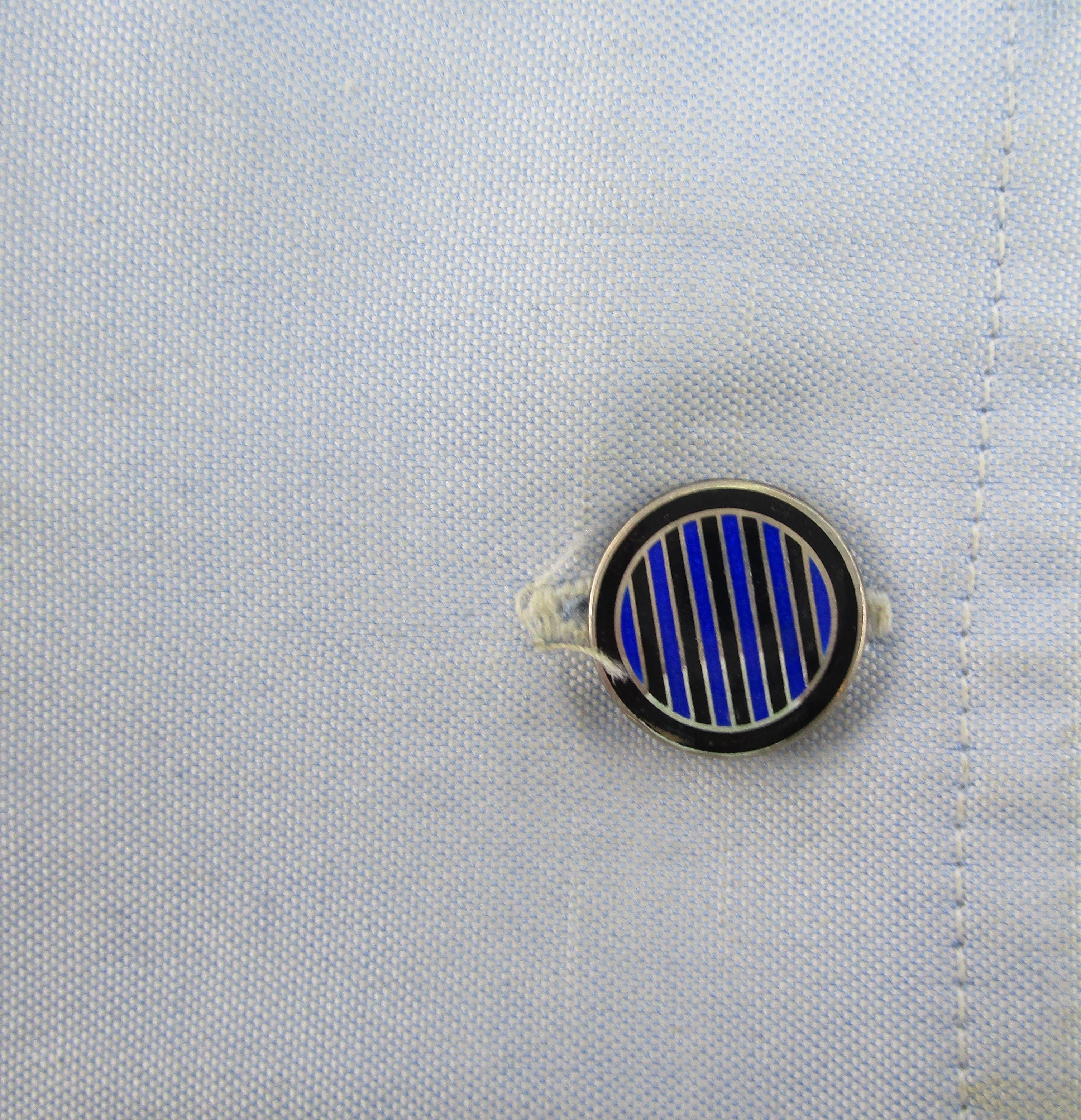 Art Deco Sterling Silver Black and Blue Enamel Cufflinks In Good Condition In Lexington, KY