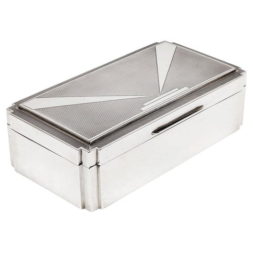Art Deco Sterling Silver Box 1933 Cigar Cigarette Cedar Lined Vintage