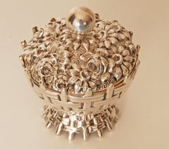 Art Deco Sterling Silver Box Flower Basket Cover Gold Gilt Vermeil interior