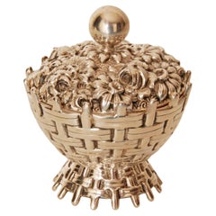 Art déco-Blumenkorbdeckel aus Sterlingsilber mit vergoldetem Vermeil-Innenraum