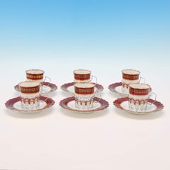 Art Deco, Sterling Silver & China Coffee Cup Set, Aynsley & Walker & Hall, 1933