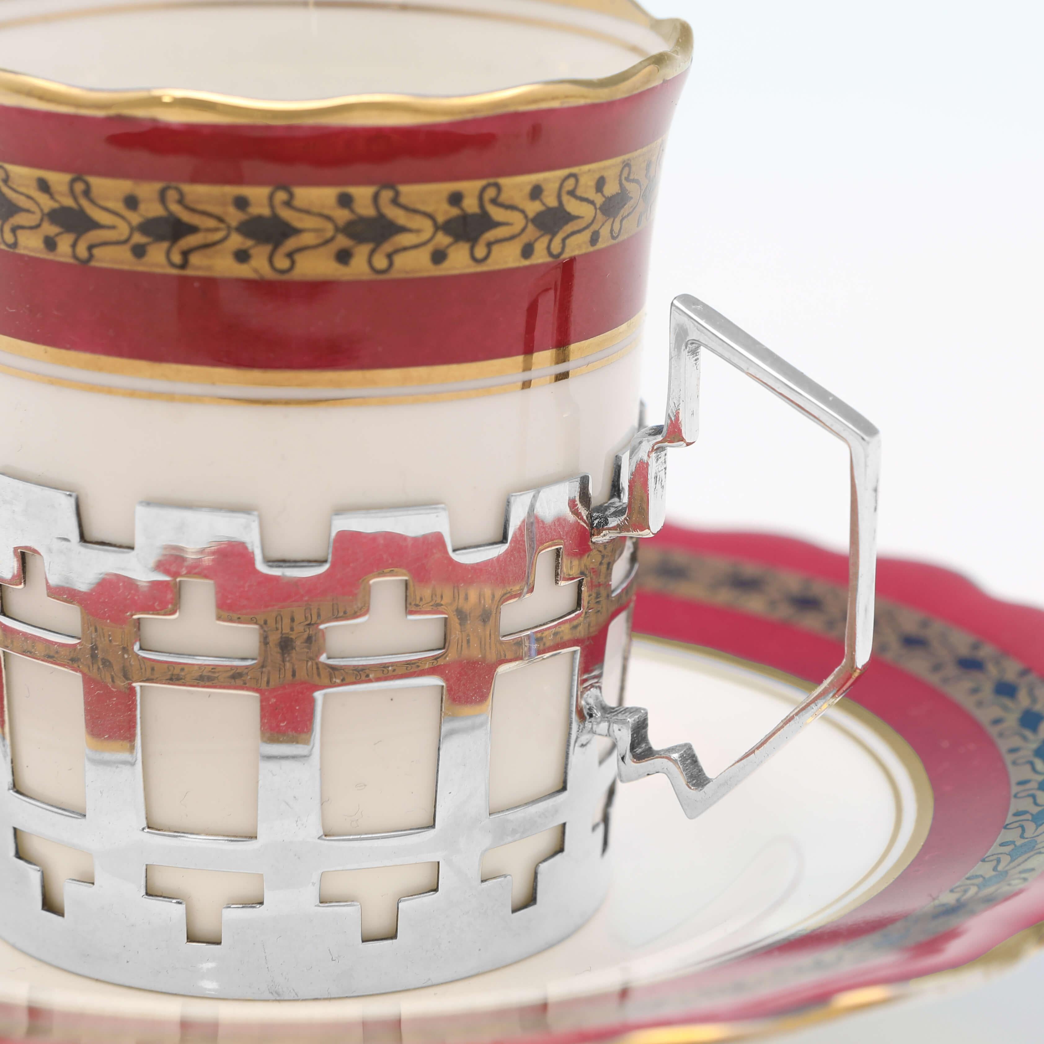 Art Deco, Sterling Silver & China Coffee Cup Set, Aynsley & Walker & Hall, 1933 In Good Condition In London, London