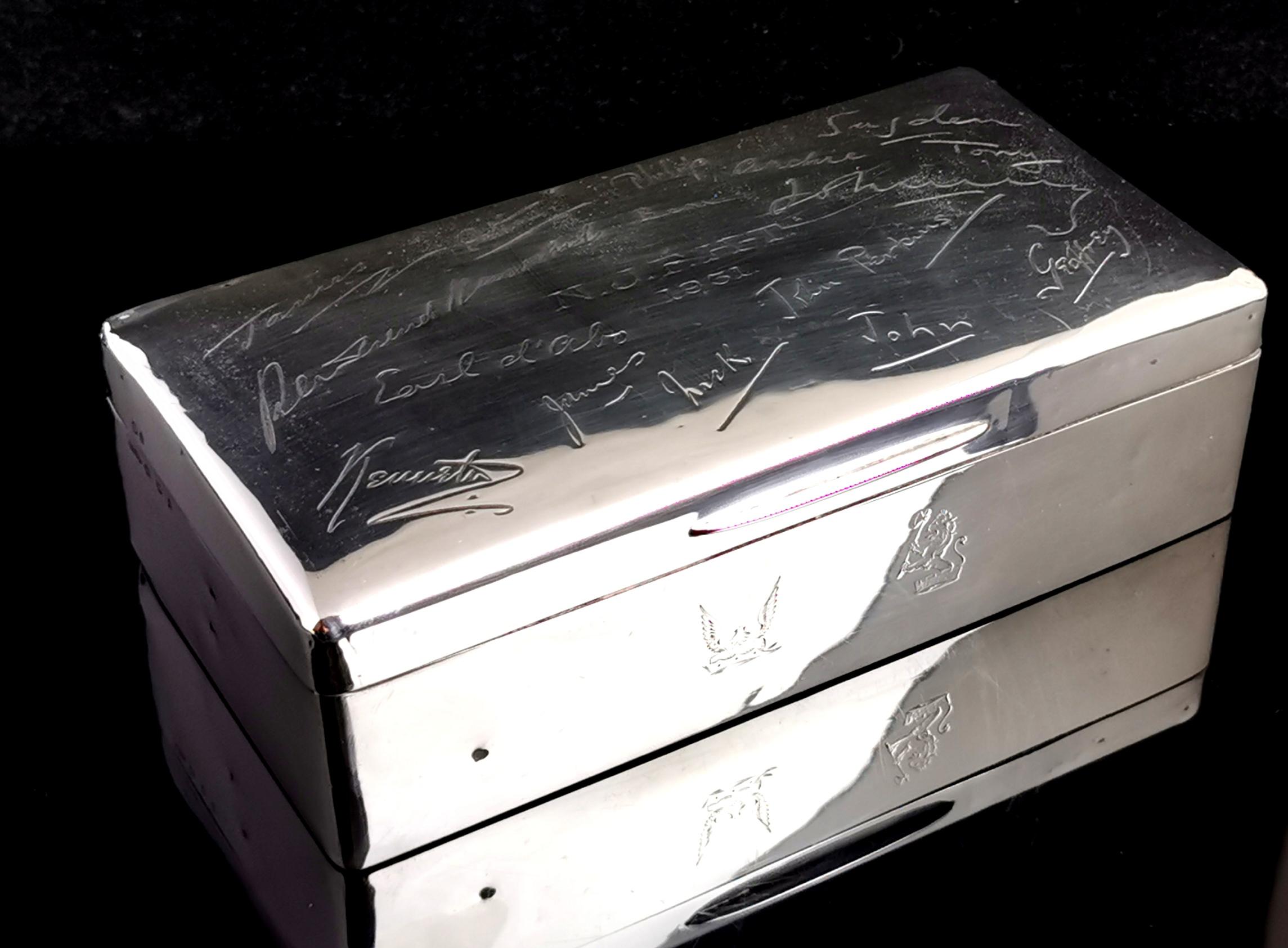Art Deco Sterling Silver Cigarette Box, Heavy, Signatures 1