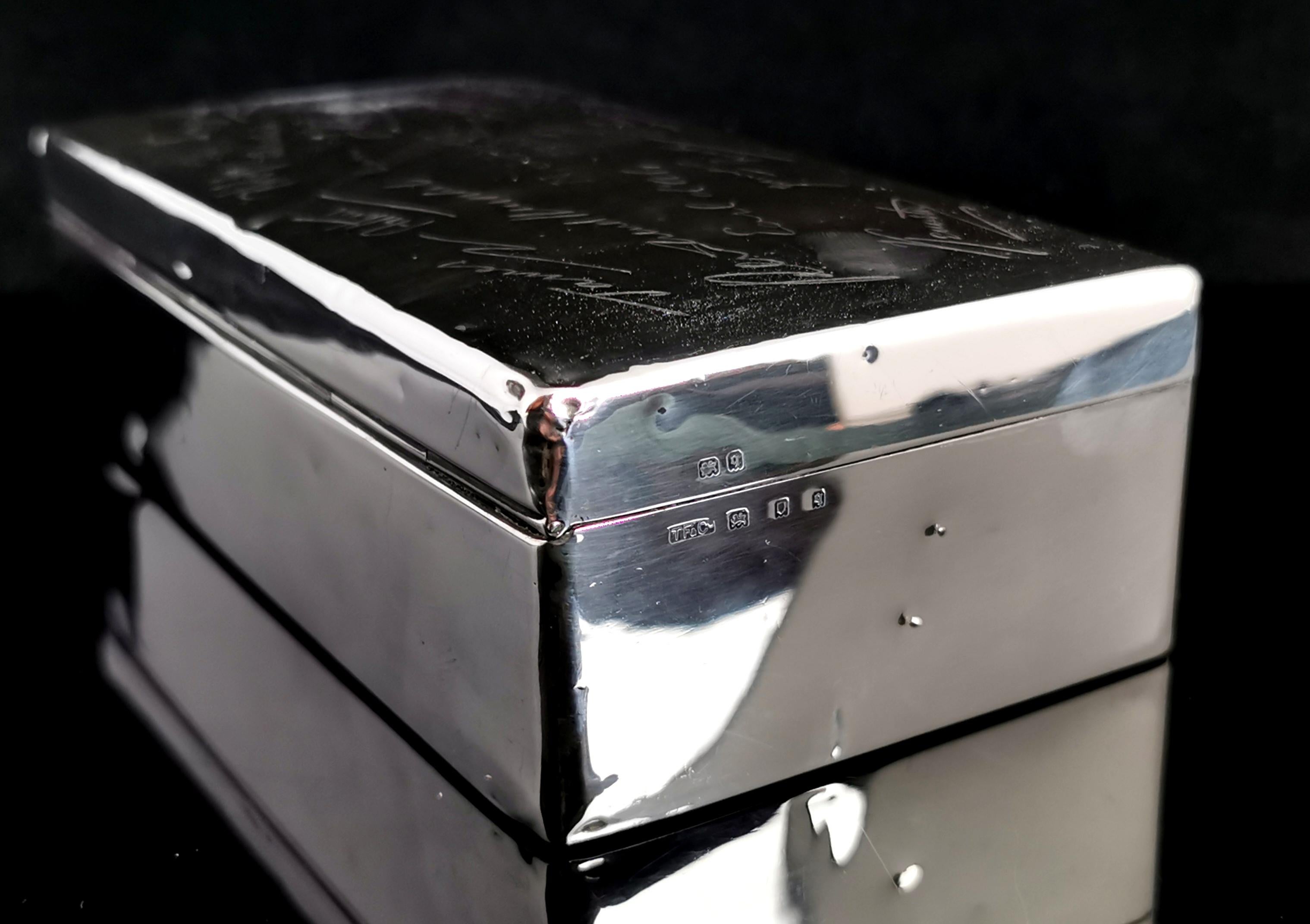 Art Deco Sterling Silver Cigarette Box, Heavy, Signatures 3