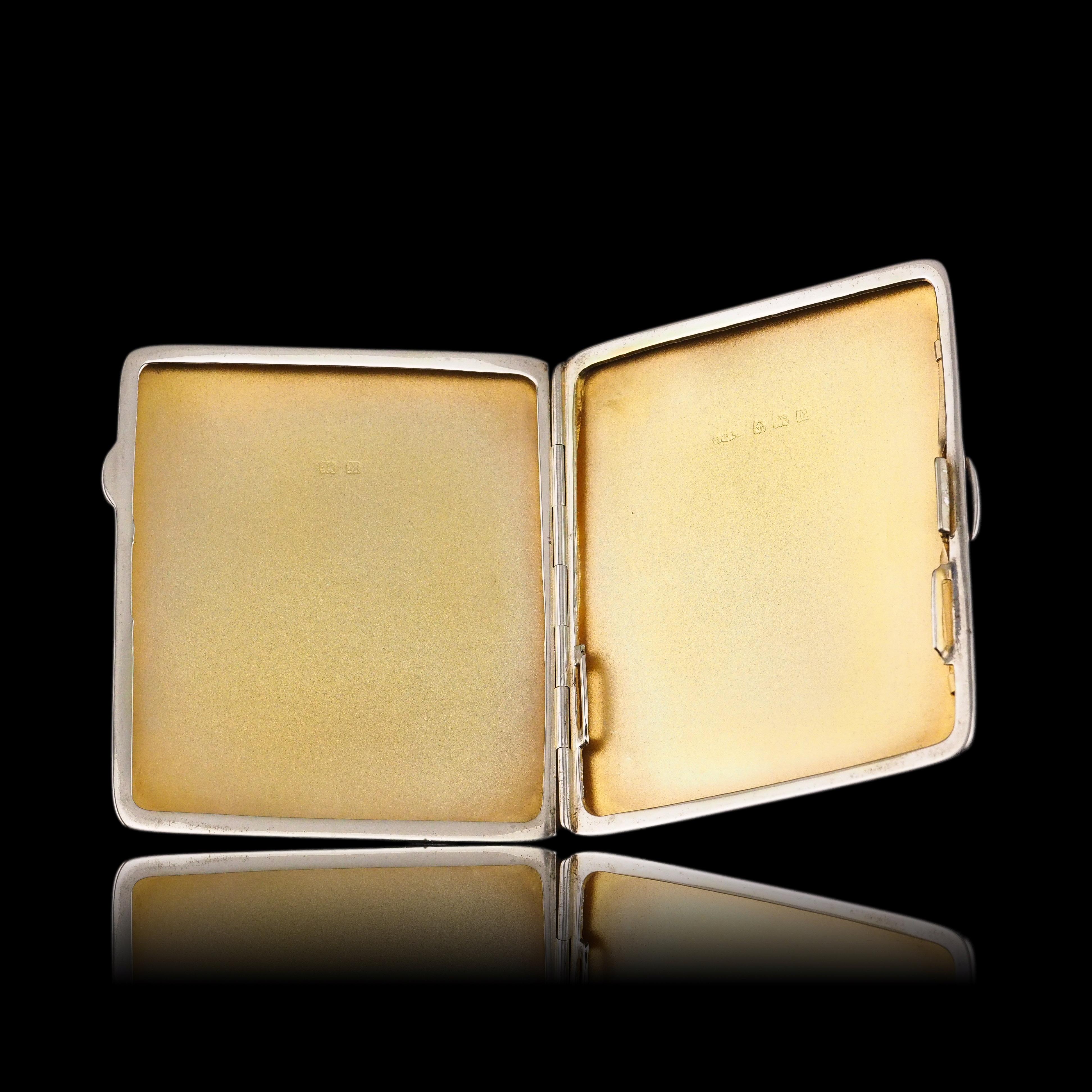 Art Deco Sterling Silver Cigarette Case with Green Enamel Guilloche Sunburst Ray For Sale 10