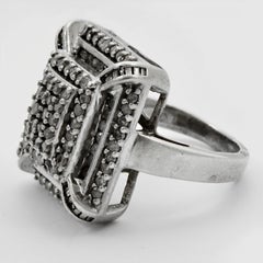 Art Deco Sterling Silver Cocktail Ring set with Rhinestones