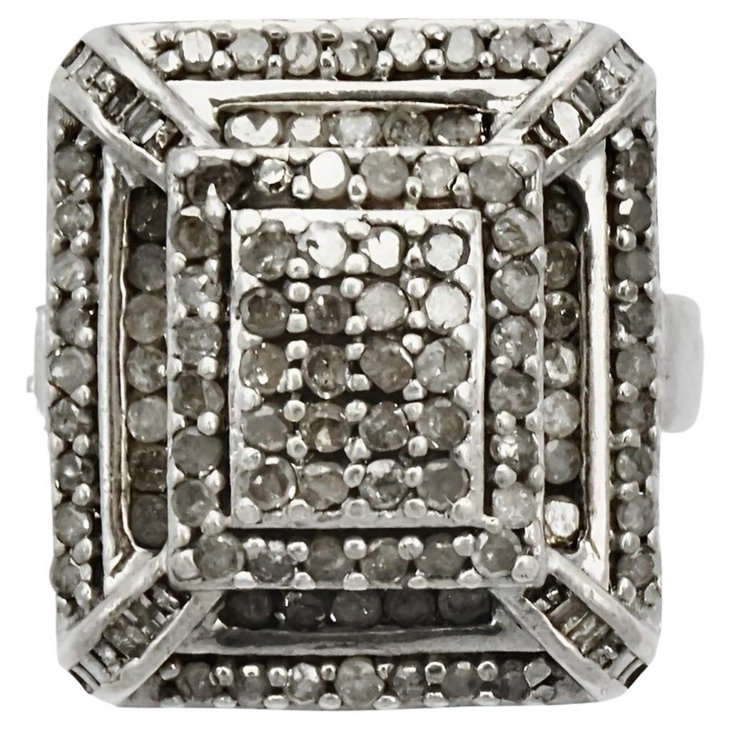 Art Deco Sterling Silver Cocktail Ring set with Rhinestones For Sale