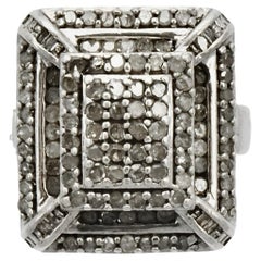 Retro Art Deco Sterling Silver Cocktail Ring set with Rhinestones