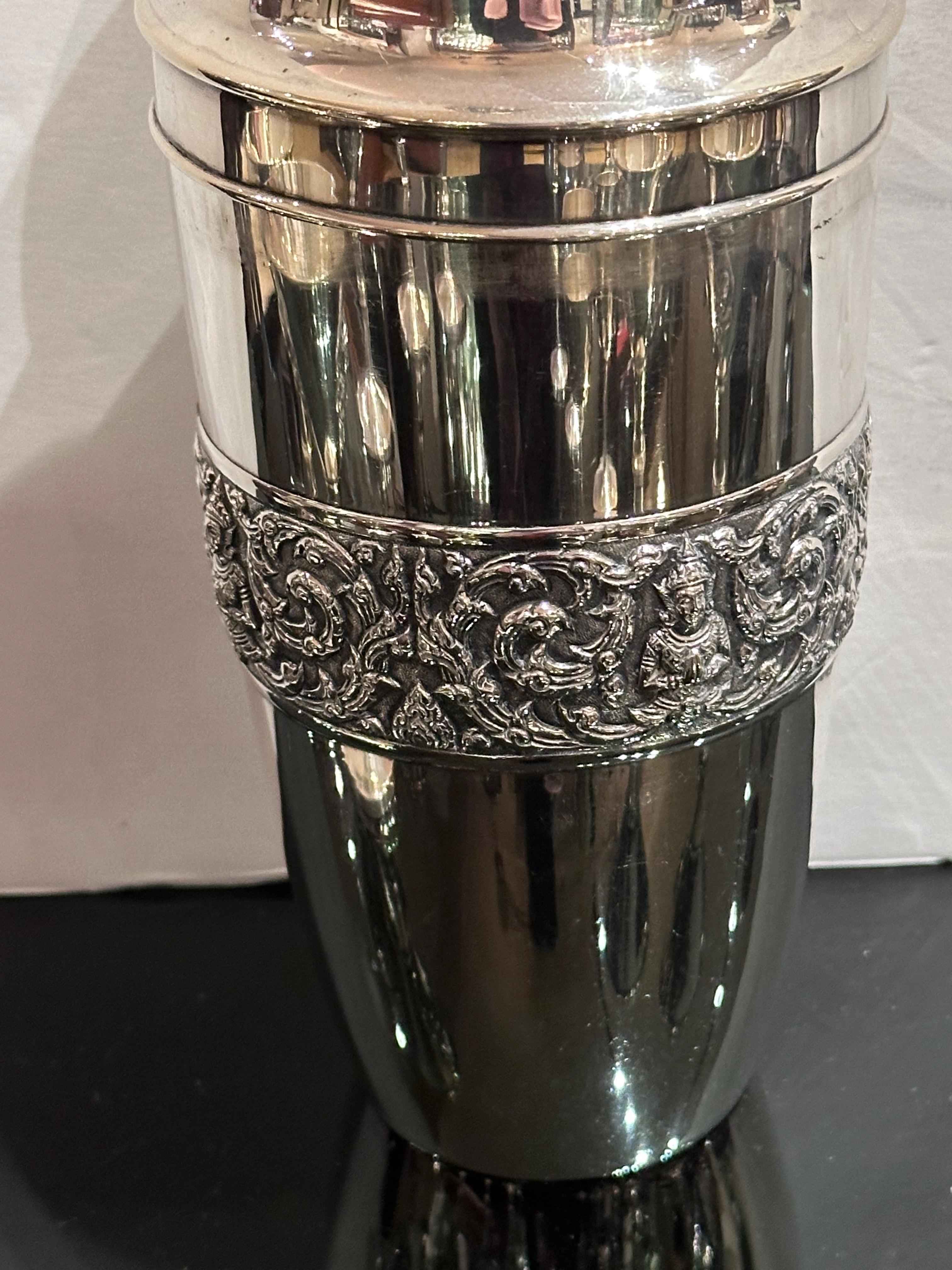 Art Deco Sterling Silver Cocktail Shaker Set with 12 Glasses In Good Condition For Sale In Oakland, CA