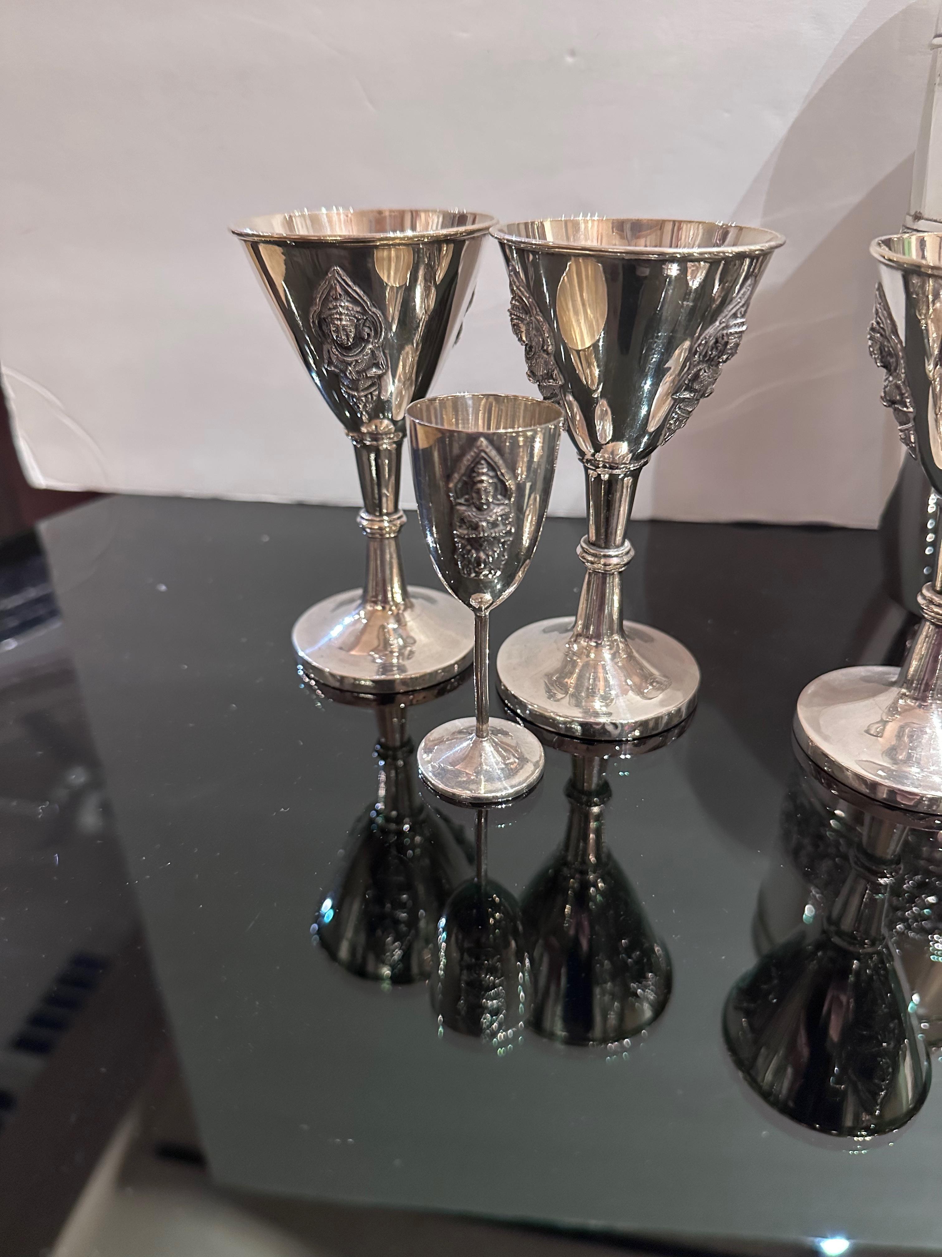 Art Deco Sterling Silver Cocktail Shaker Set with 12 Glasses For Sale 4