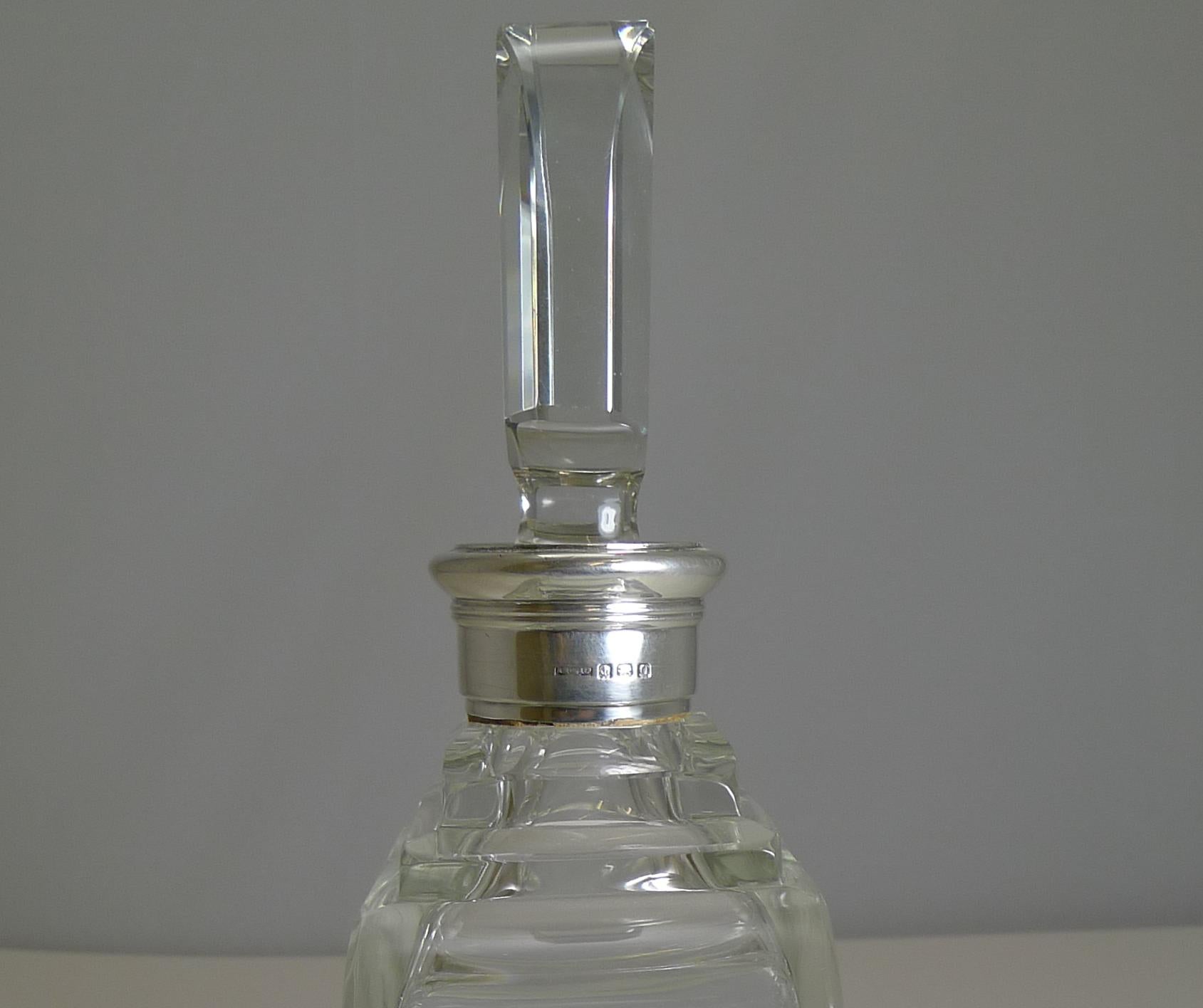 English Art Deco Sterling Silver Collared Decanter by Asprey and Co., 1938