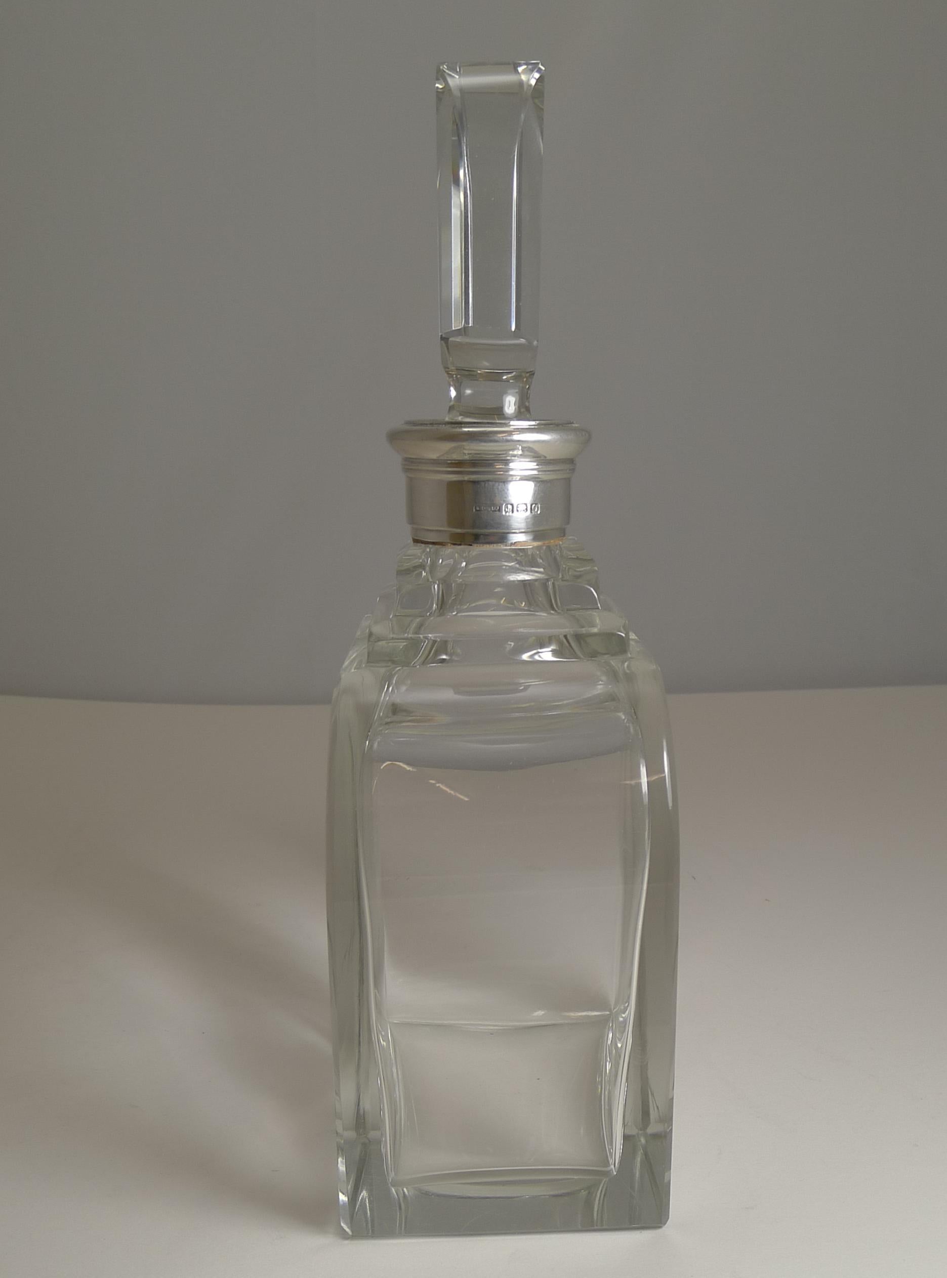 Art Deco Sterling Silver Collared Decanter by Asprey and Co., 1938 In Good Condition In Bath, GB