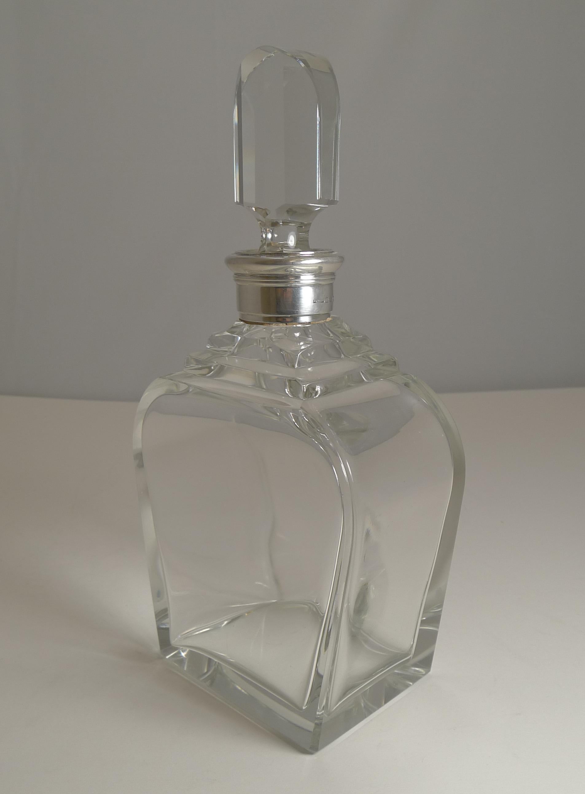 Mid-20th Century Art Deco Sterling Silver Collared Decanter by Asprey and Co., 1938