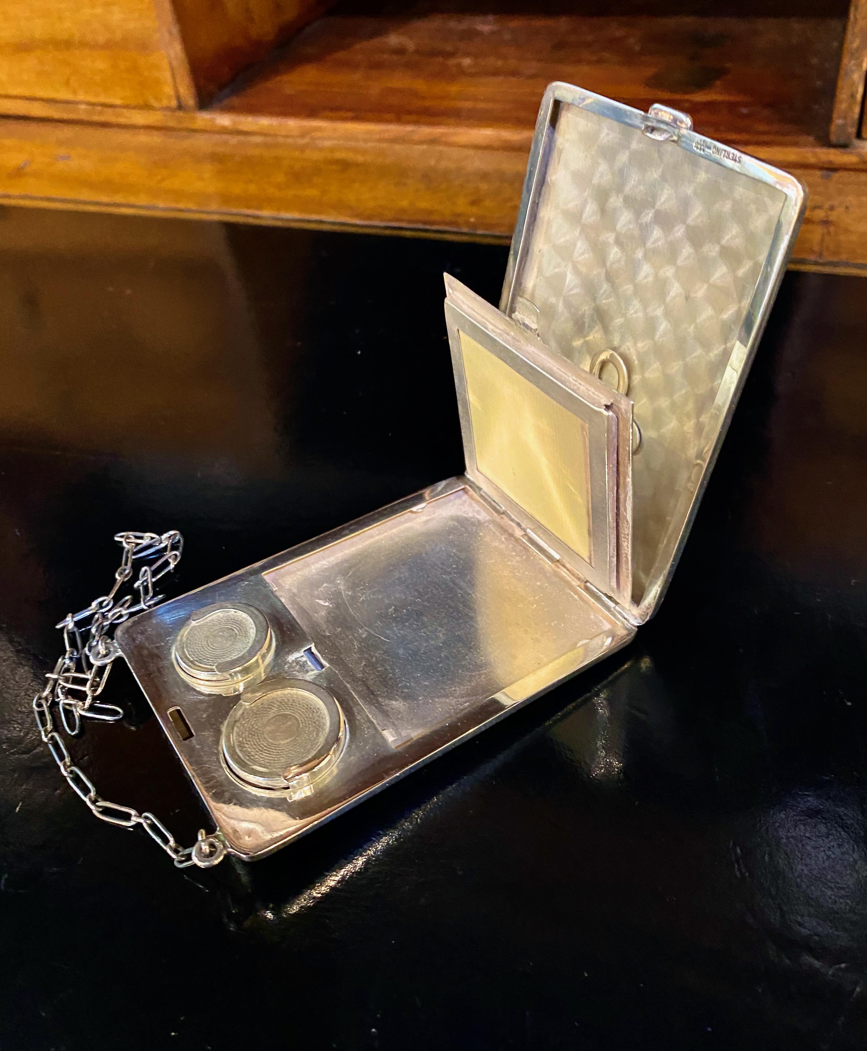 Art Deco Sterling Silver Compact and Card Case In Good Condition For Sale In Pasadena, CA