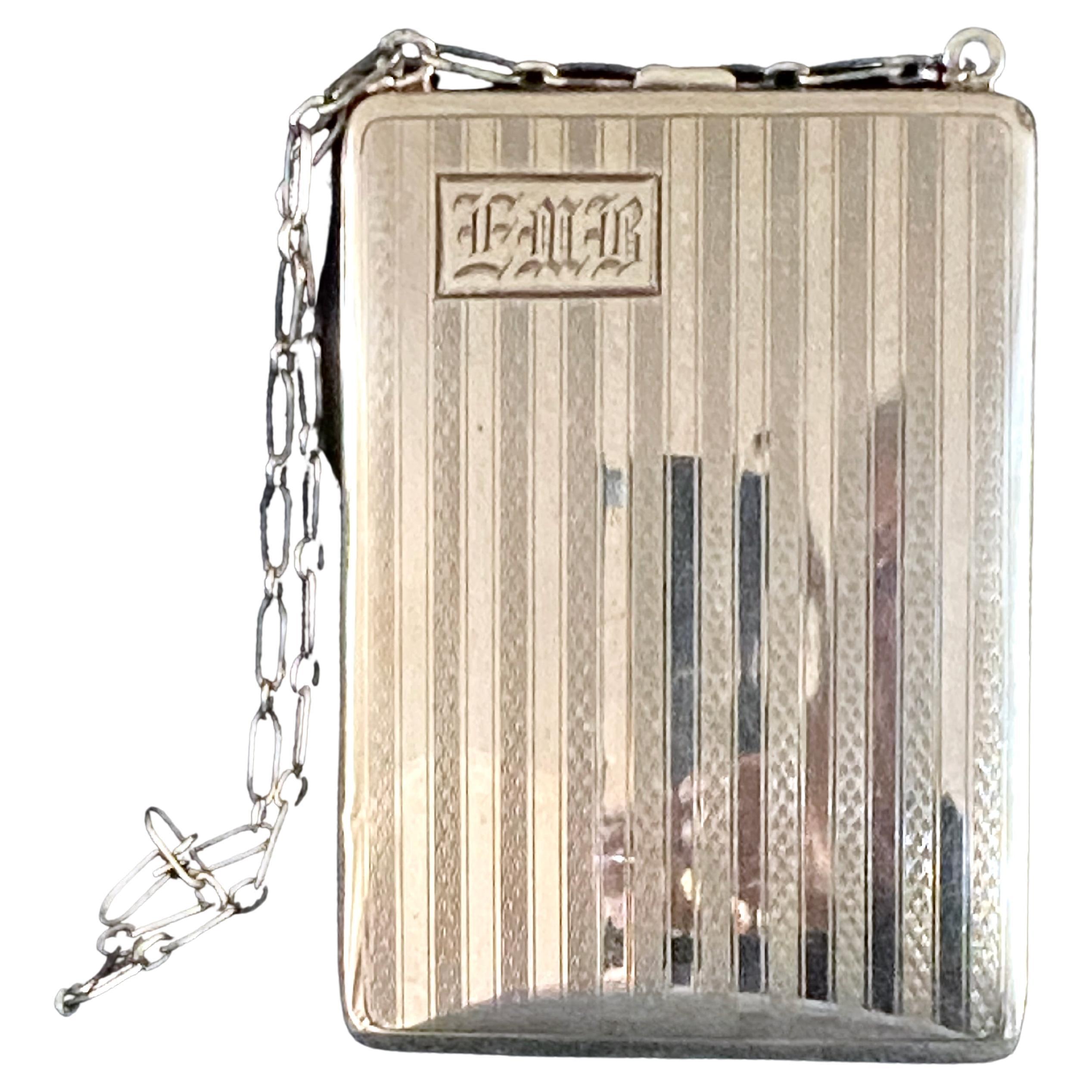 Art Deco Sterling Silver Compact and Card Case For Sale