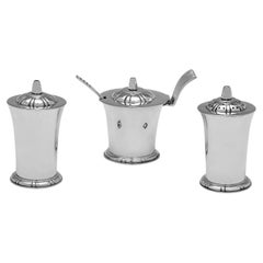 Vintage Art Deco Sterling Silver Condiment Set - R. E. Stone - 1937