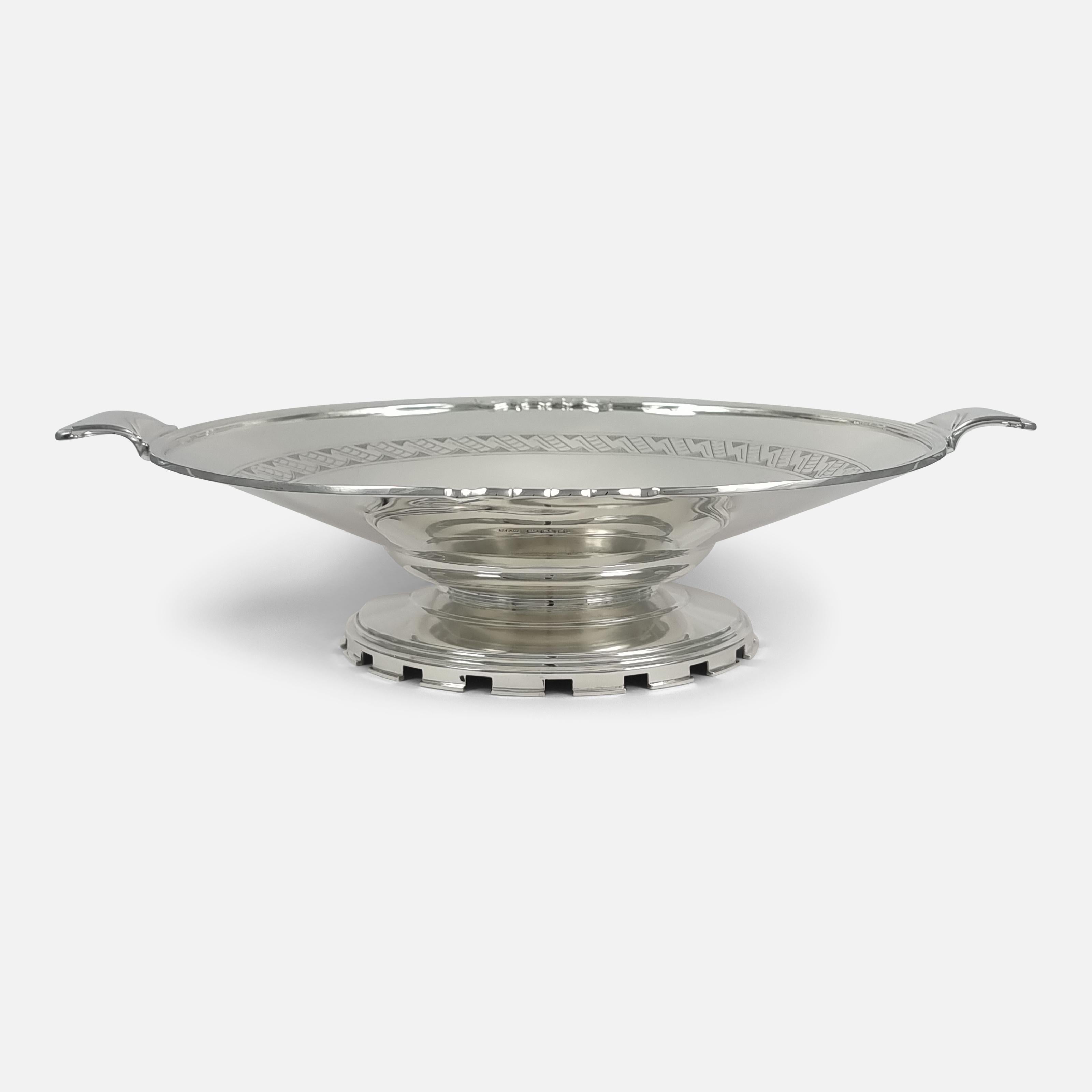 British Art Deco Sterling Silver Dish, Mappin & Webb, 1936 For Sale