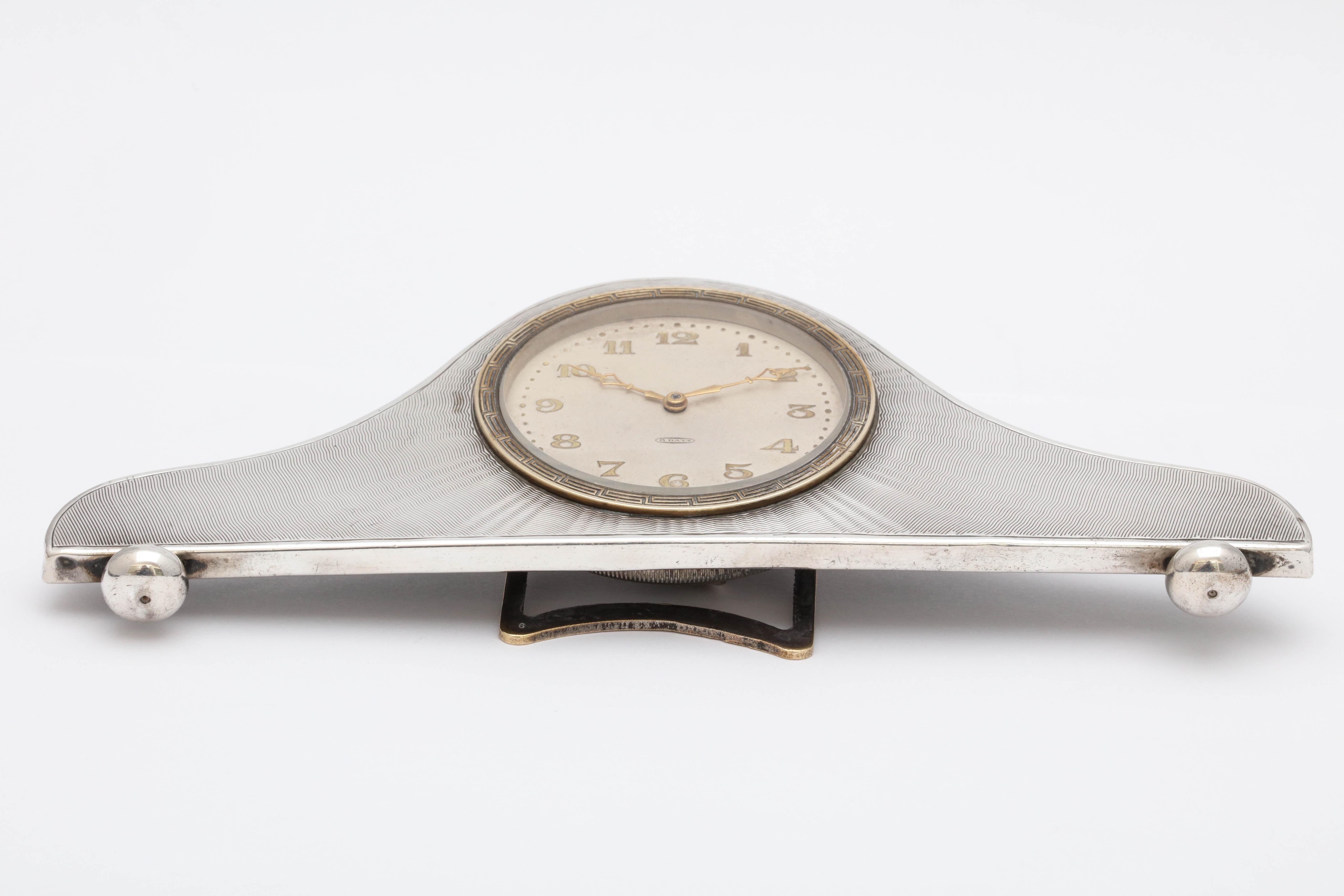 Art Deco Sterling Silver Eight-Day Table Clock on Ball Feet 5