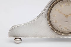 Art Deco Sterling Silver Eight-Day Table Clock on Ball Feet