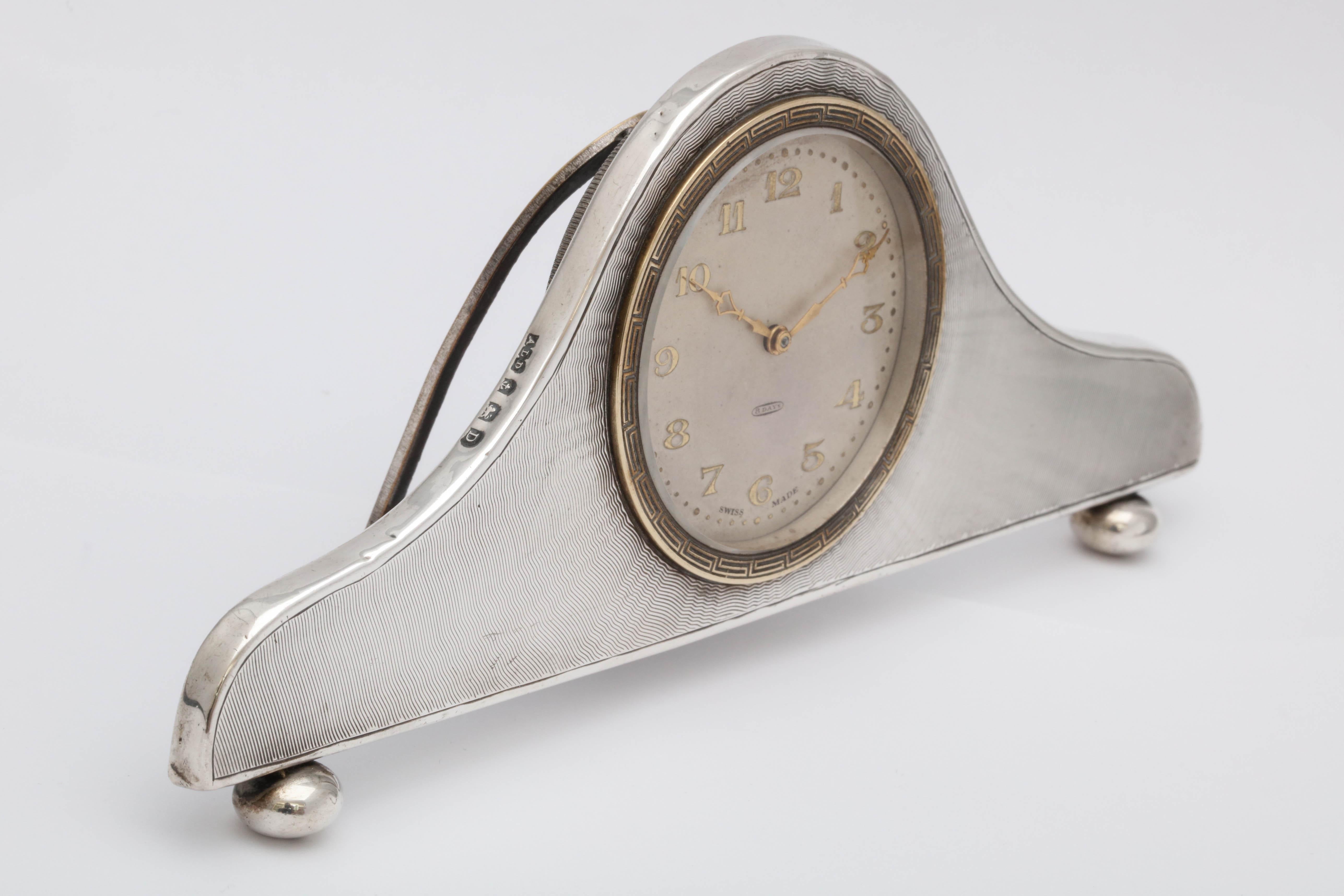 Early 20th Century Art Deco Sterling Silver Eight-Day Table Clock on Ball Feet