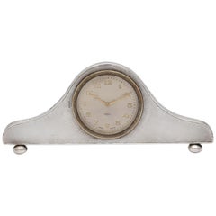 Art Deco Sterling Silver Eight-Day Table Clock on Ball Feet