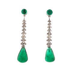 Art Deco Sterling Silver "Emerald" and Paste Teardrop Earrings