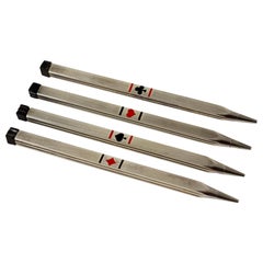 Art Deco Sterling Silver, Enamel & Bakelite Card Suit Game Pencils Set of Four