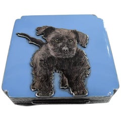 Art Deco Sterling Silver and Enamel Compact with Wiggly, Wiry Terrier