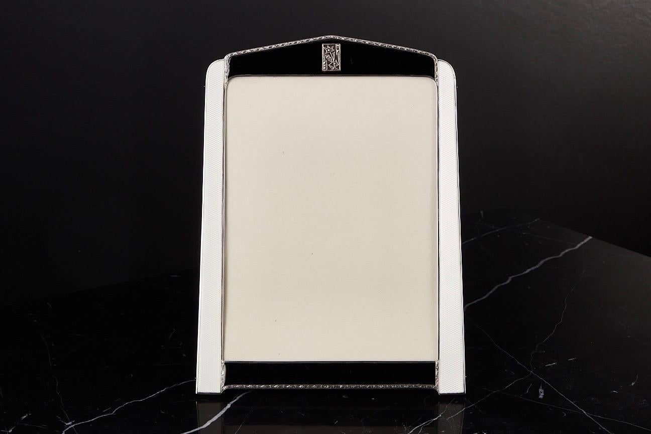XX secolo Cornice antica in argento sterling e smalto di Asprey & Co, Inghilterra, CIRCA 1920 in vendita