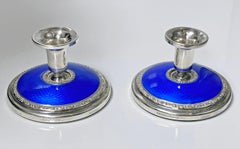 Art Deco Sterling Silver Enamel Travel Desk Candlesticks, Norway, C.1930