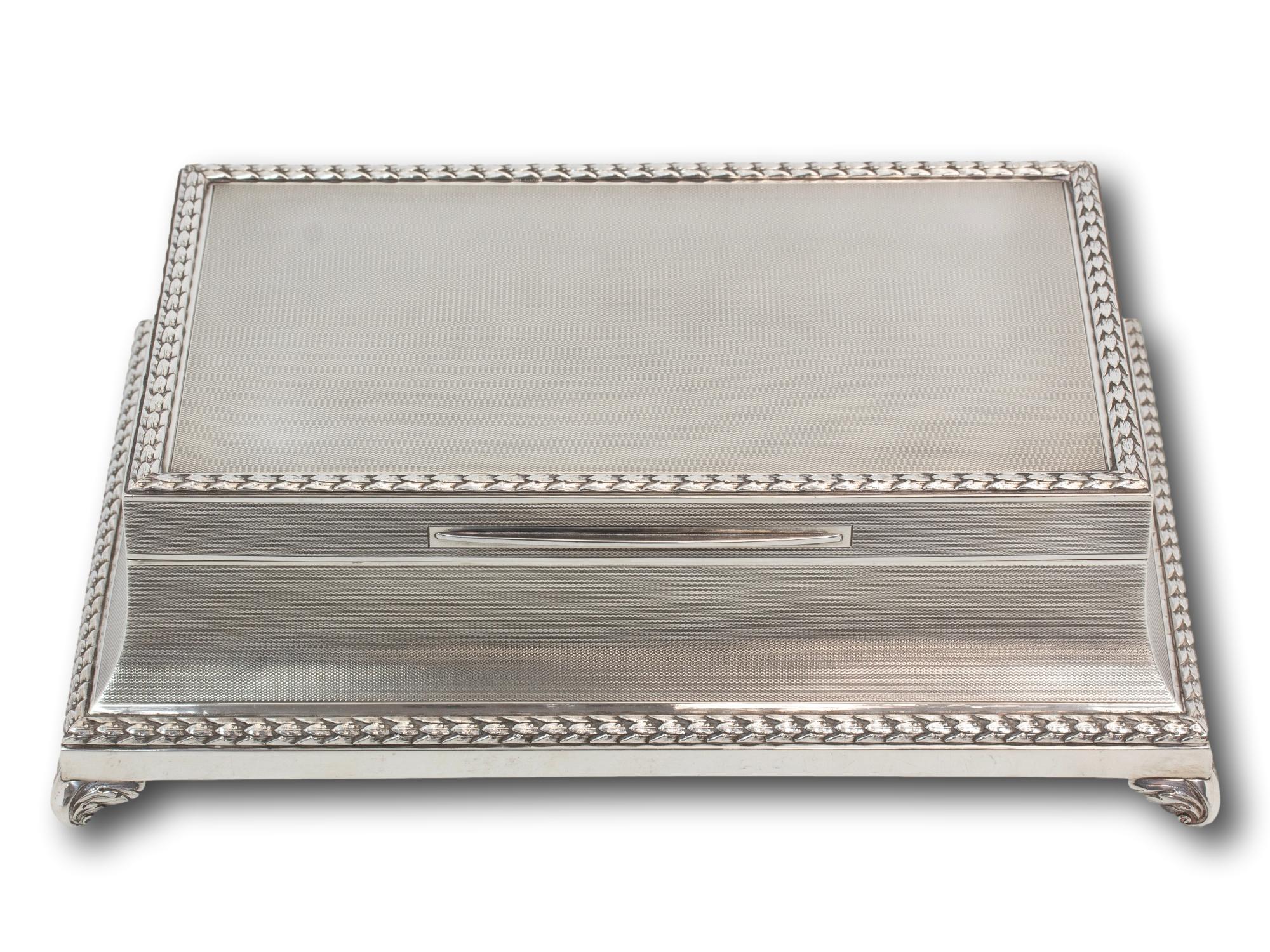 Engraved Art Deco Sterling Silver Engine Turned Cigar Box