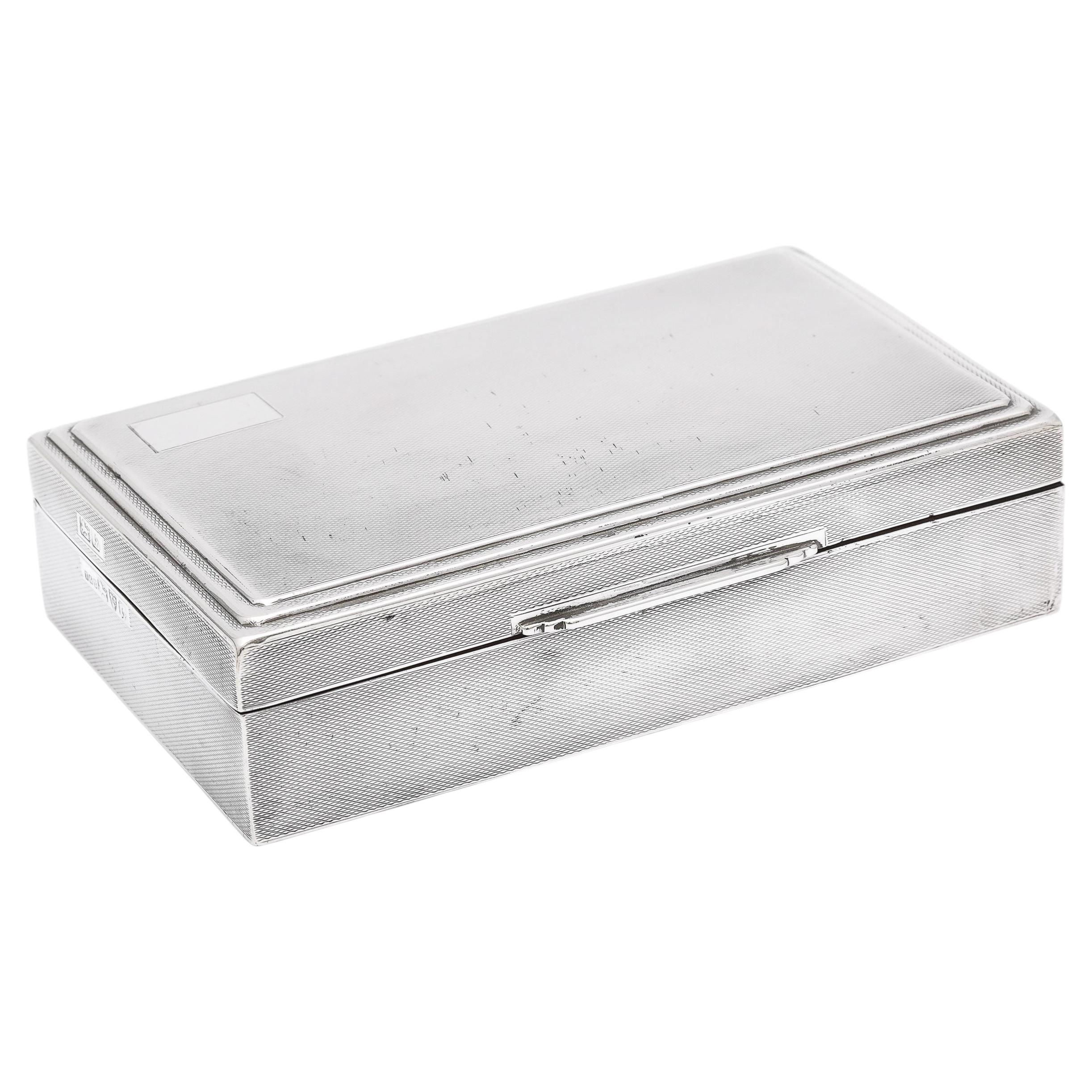 Art Deco Sterling Silver Engine-Turned Table Box Having a Hinged LId