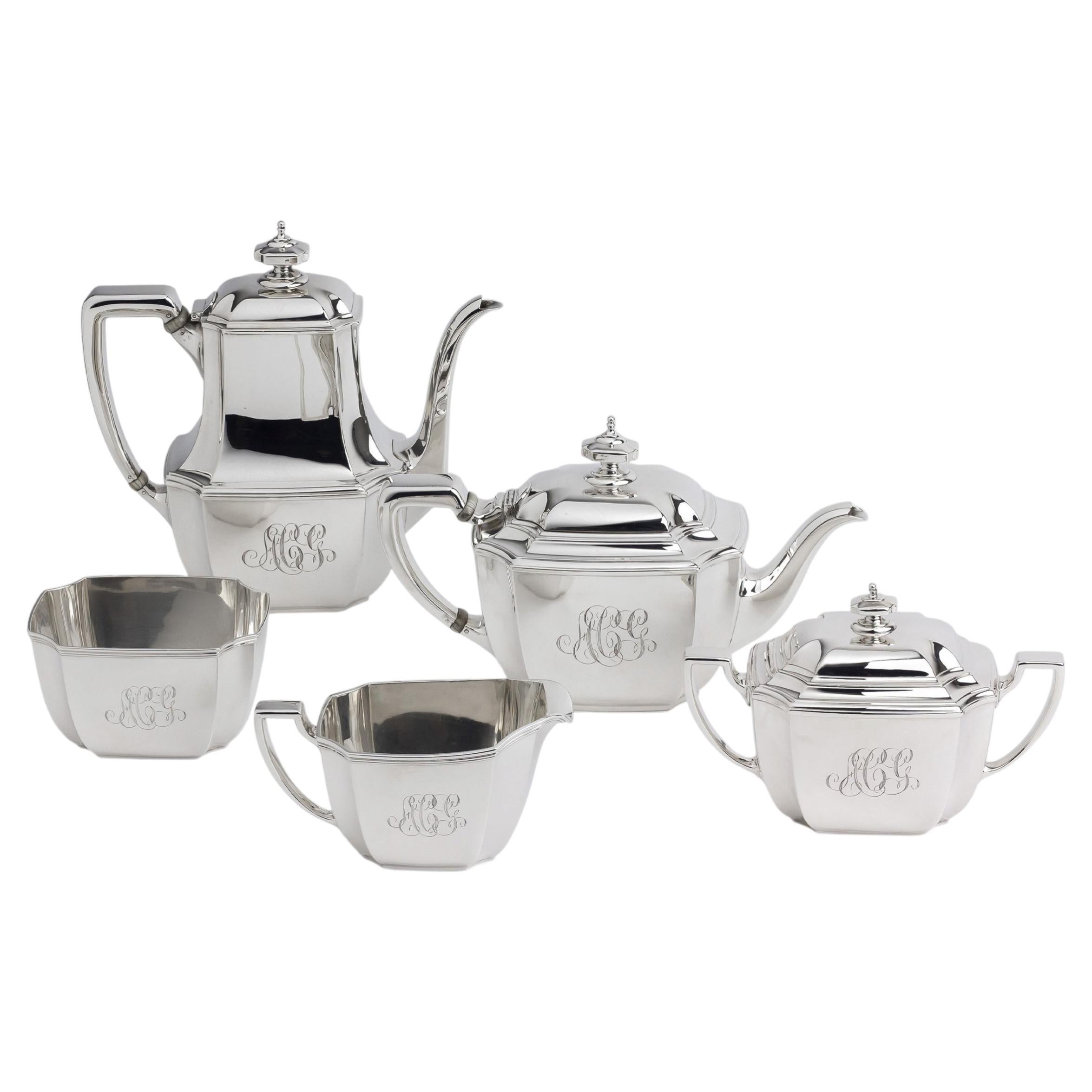 Art Deco, Sterling Silver, Five Piece Tea and Coffee Service by Tiffany & Co.