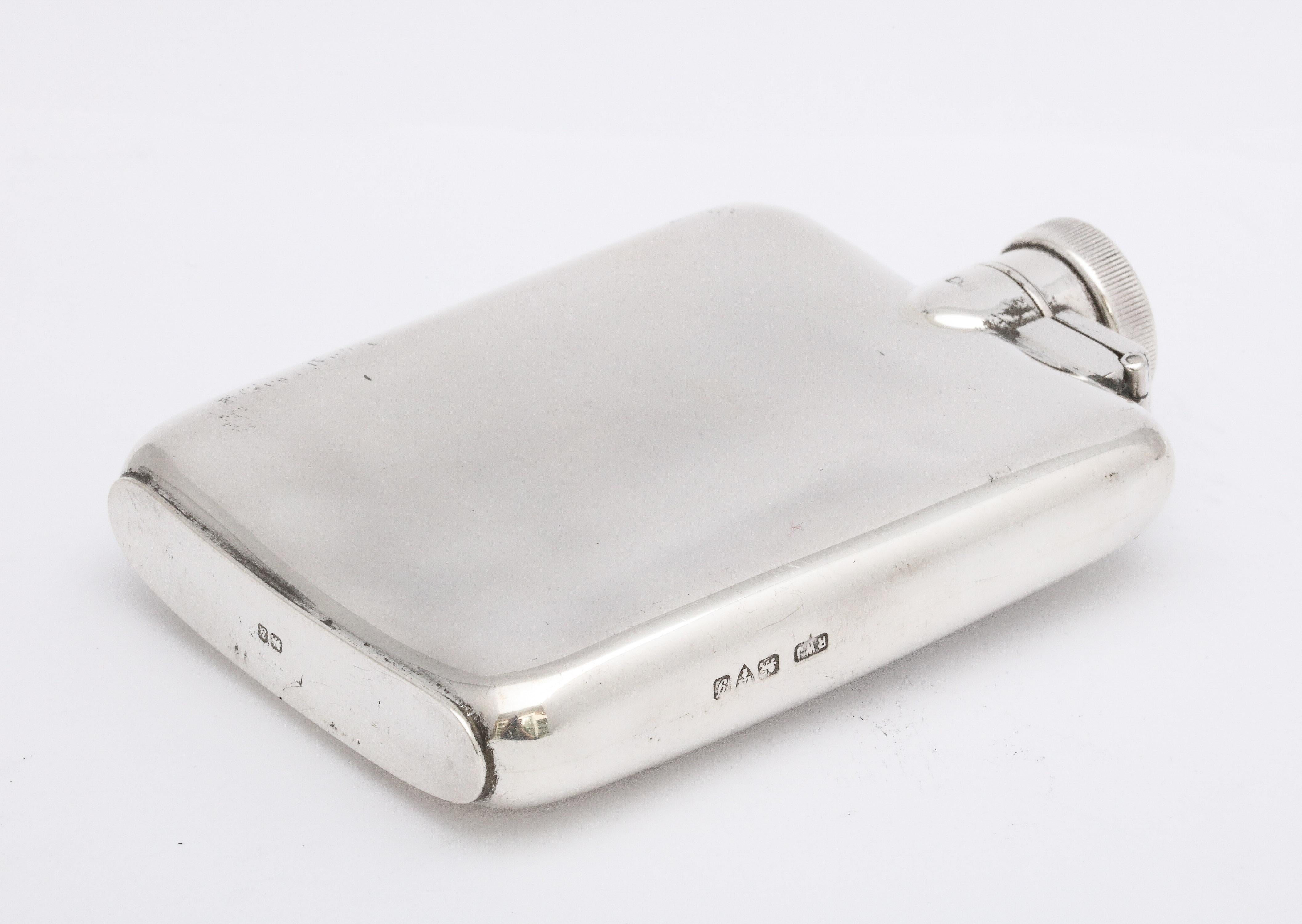 Art Deco Sterling Silver Flask with Hinged Lid 6