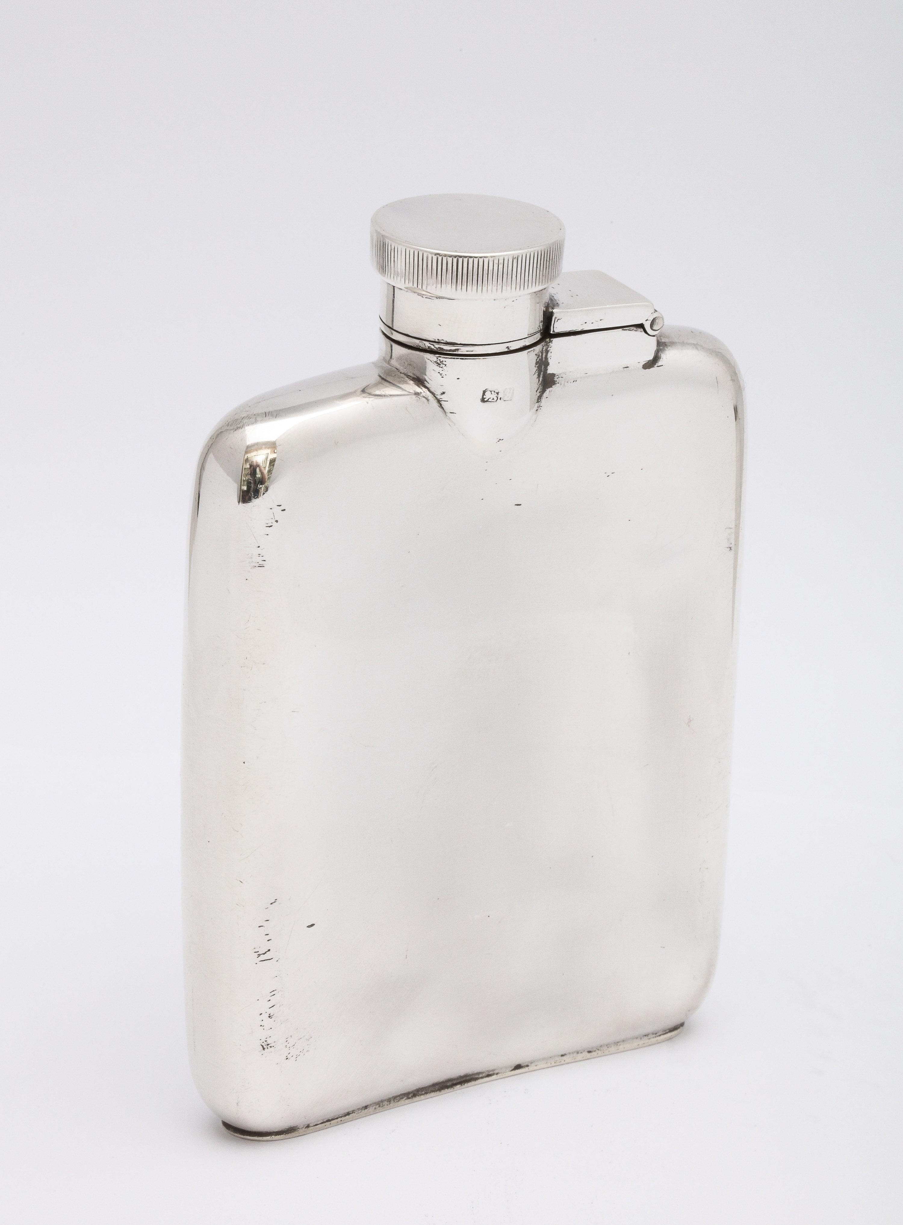 English Art Deco Sterling Silver Flask with Hinged Lid