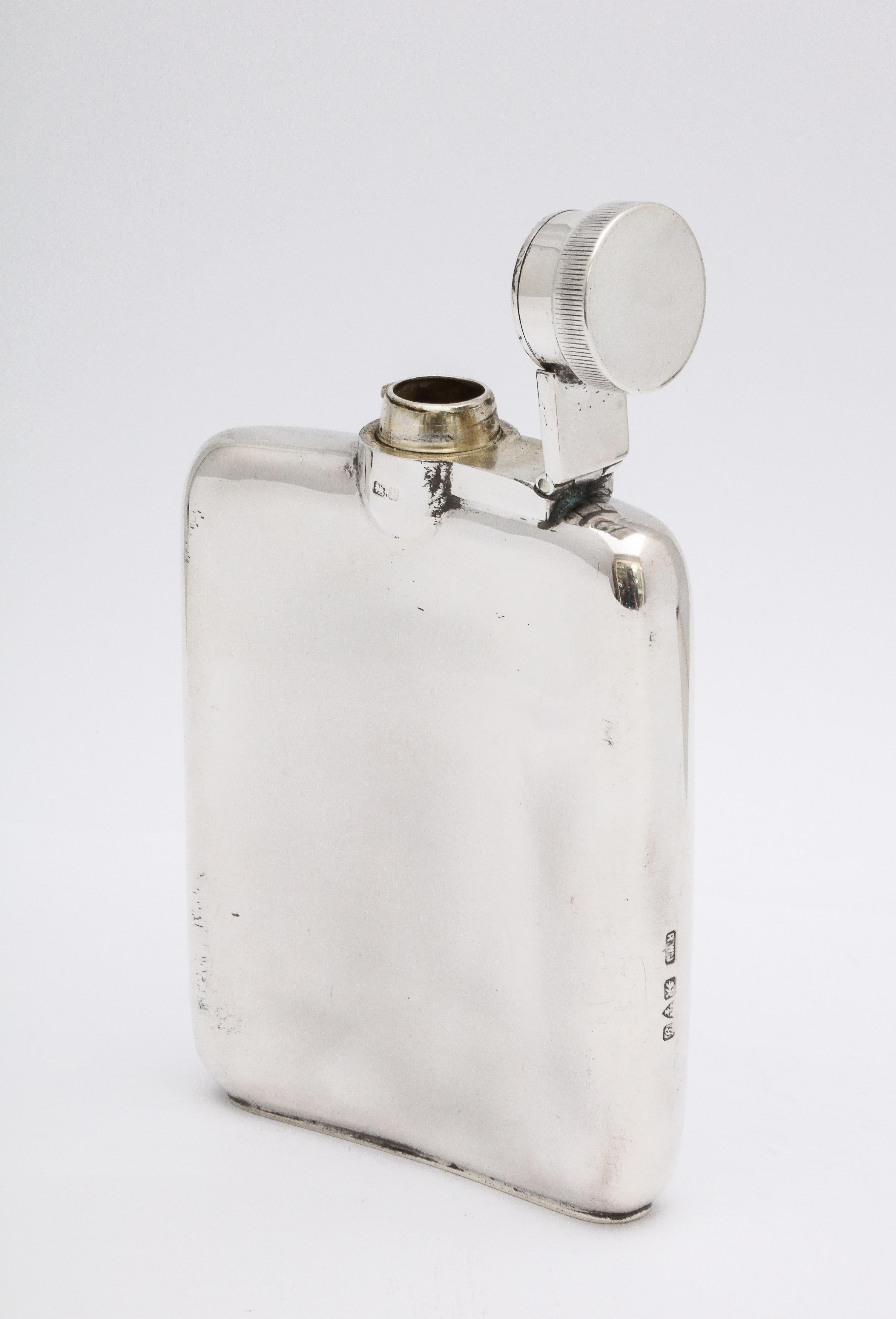Early 20th Century Art Deco Sterling Silver Flask with Hinged Lid
