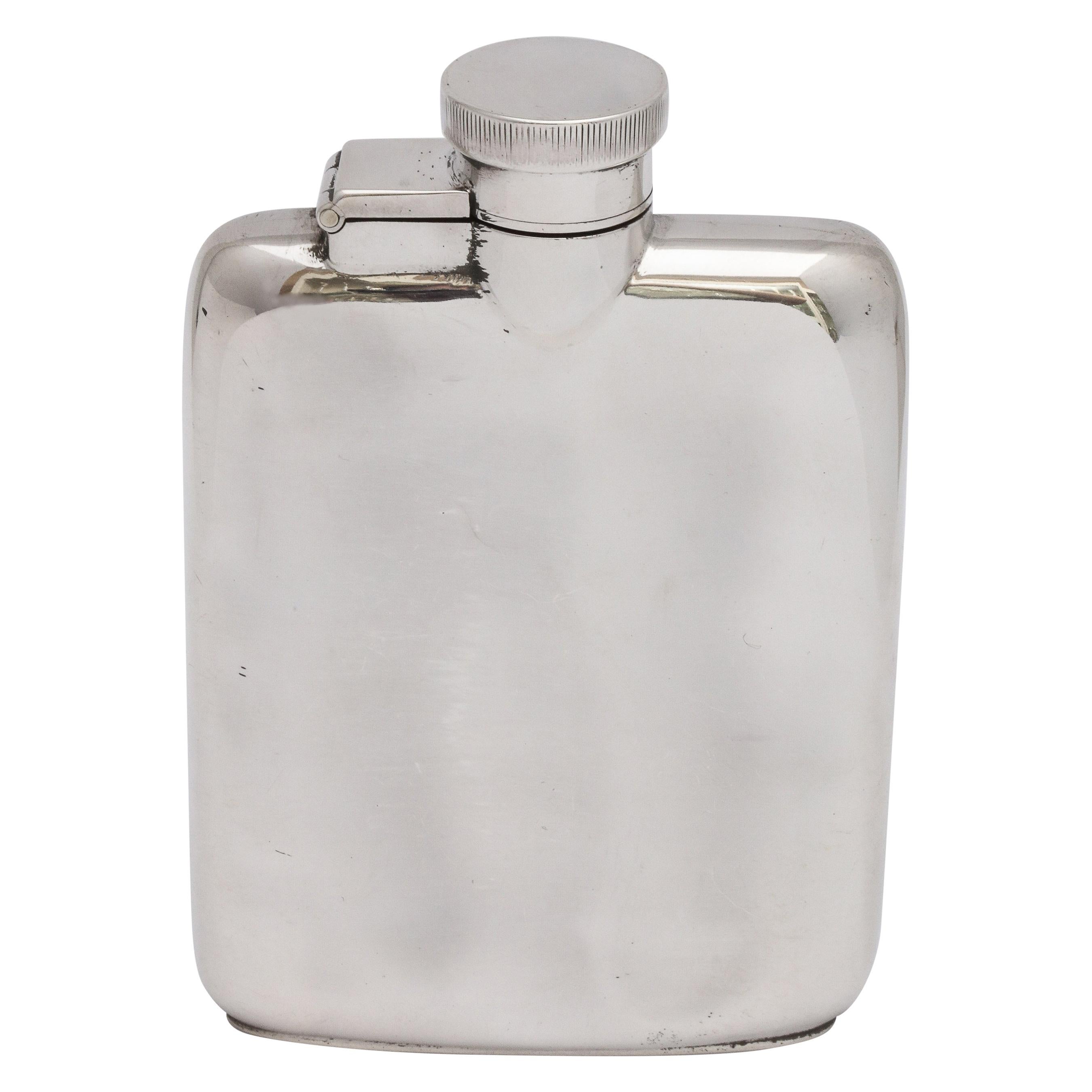 Art Deco Sterling Silver Flask with Hinged Lid