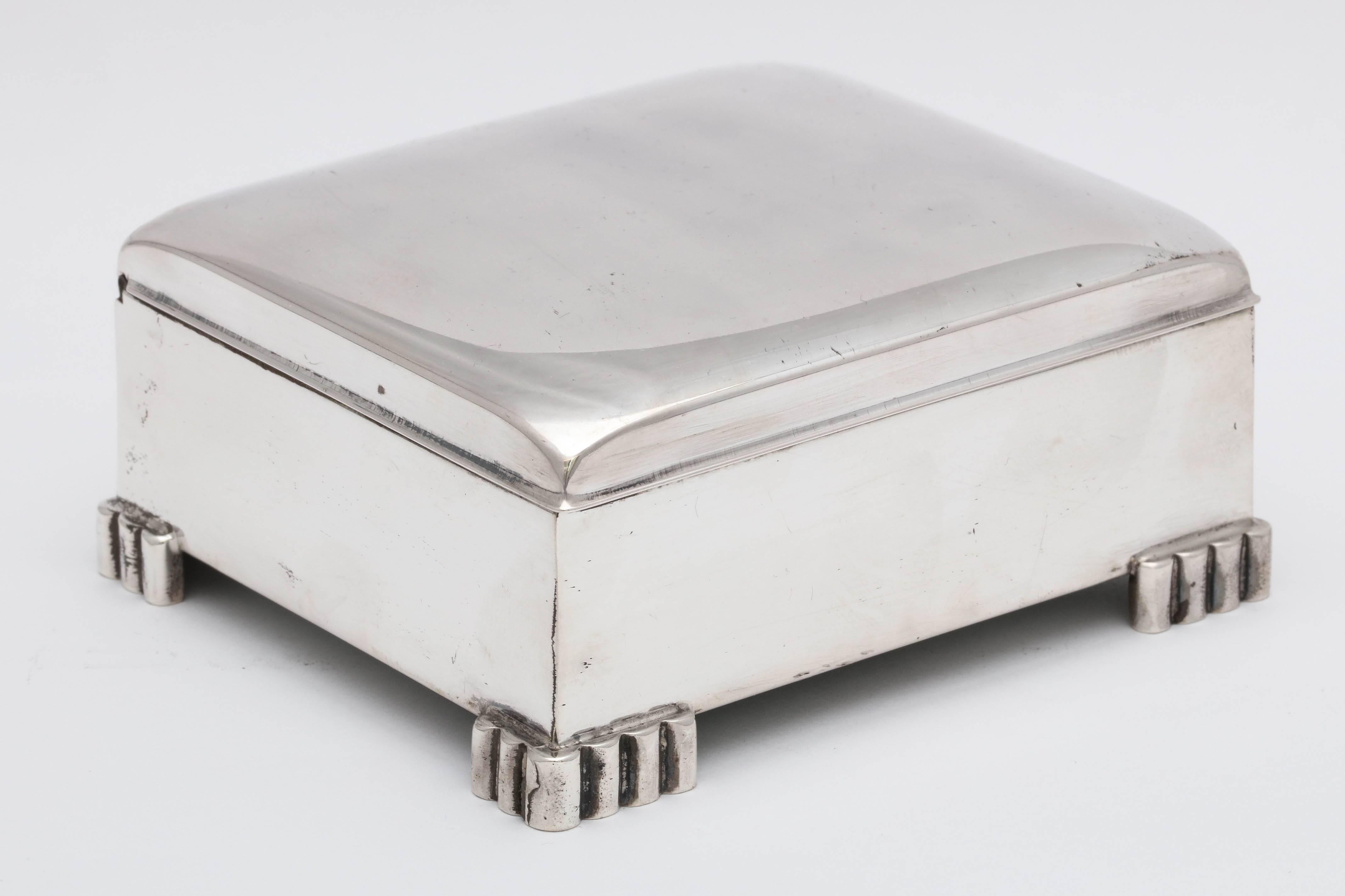 American Art Deco Sterling Silver Footed Table Box with Hinged Lid