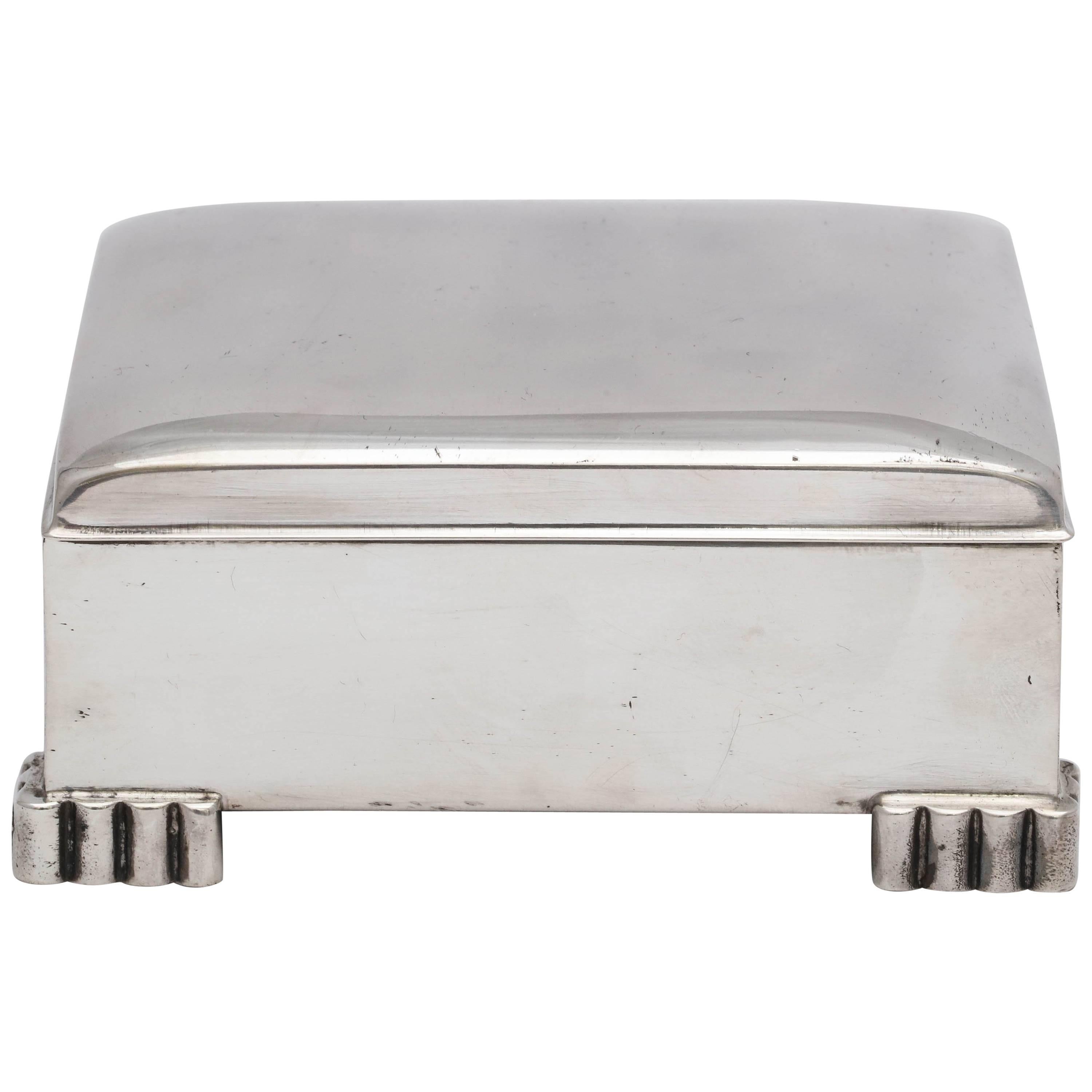 Art Deco Sterling Silver Footed Table Box with Hinged Lid