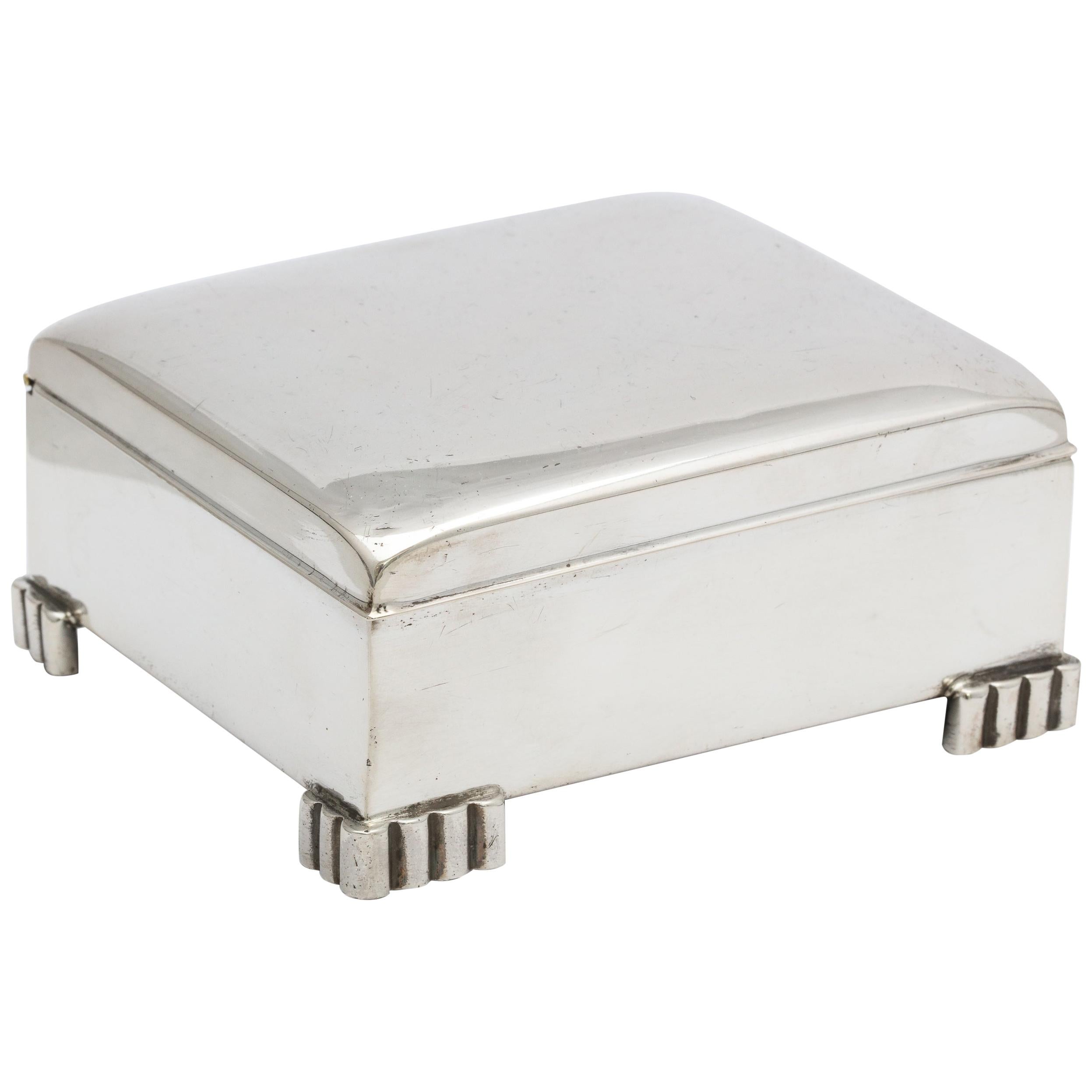 Art Deco Sterling Silver Footed Table Box With Hinged Lid
