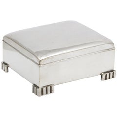 Art Deco Sterling Silver Footed Table Box With Hinged Lid