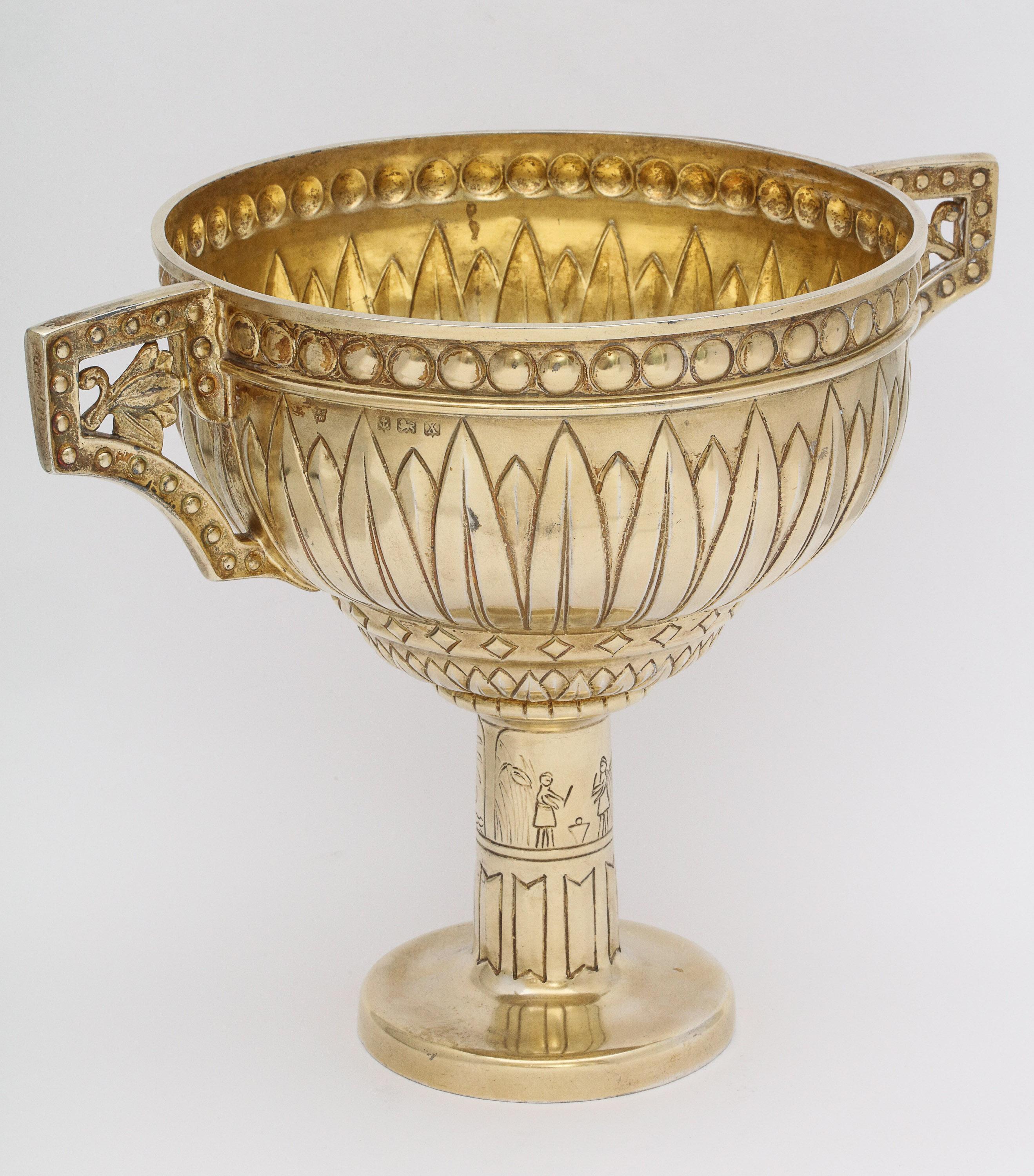 Art Deco Sterling Silver-Gilt Egyptian-Revival Two-Handled Centerpiece For Sale 3