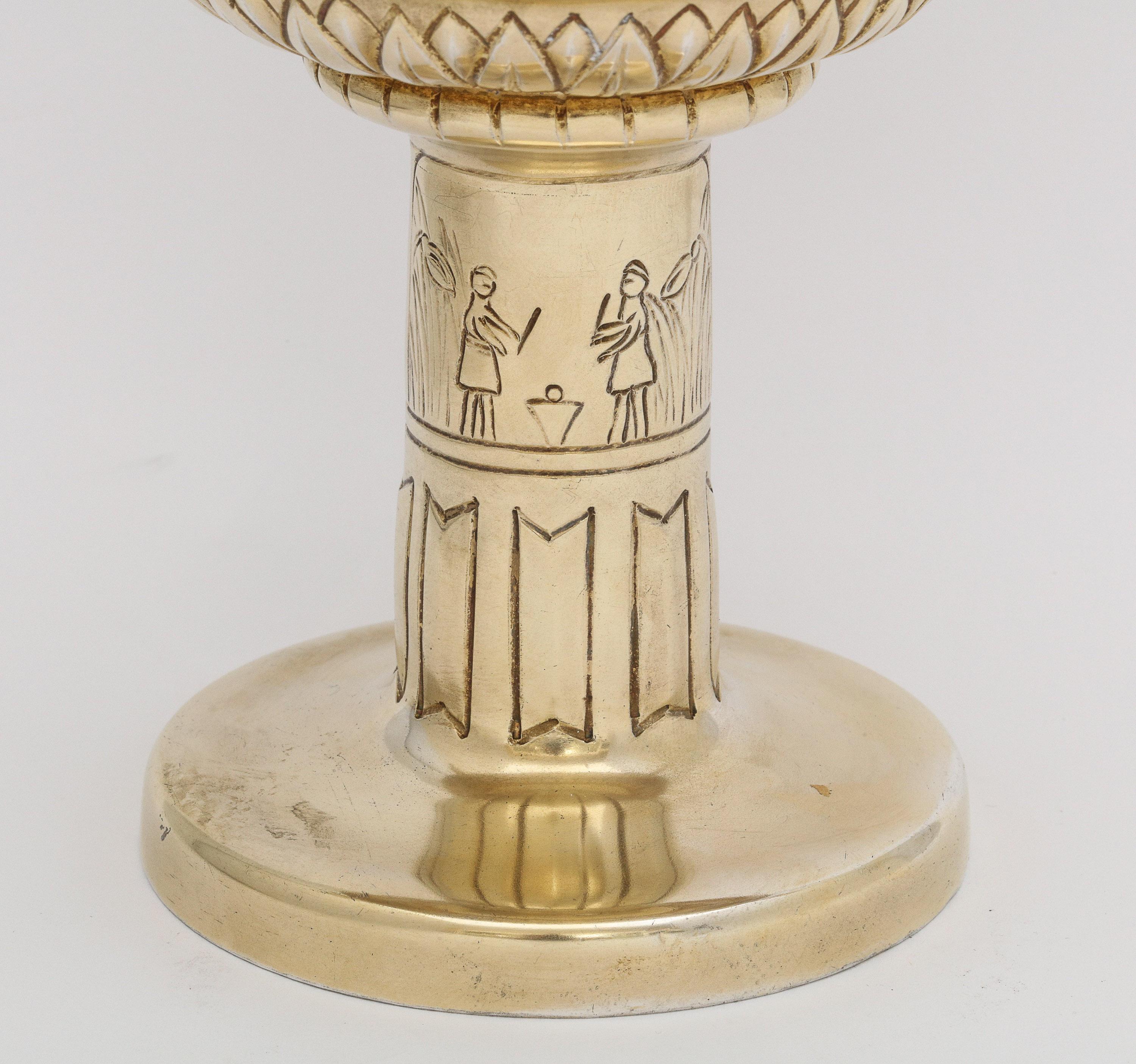 Art Deco Sterling Silver-Gilt Egyptian-Revival Two-Handled Centerpiece For Sale 5