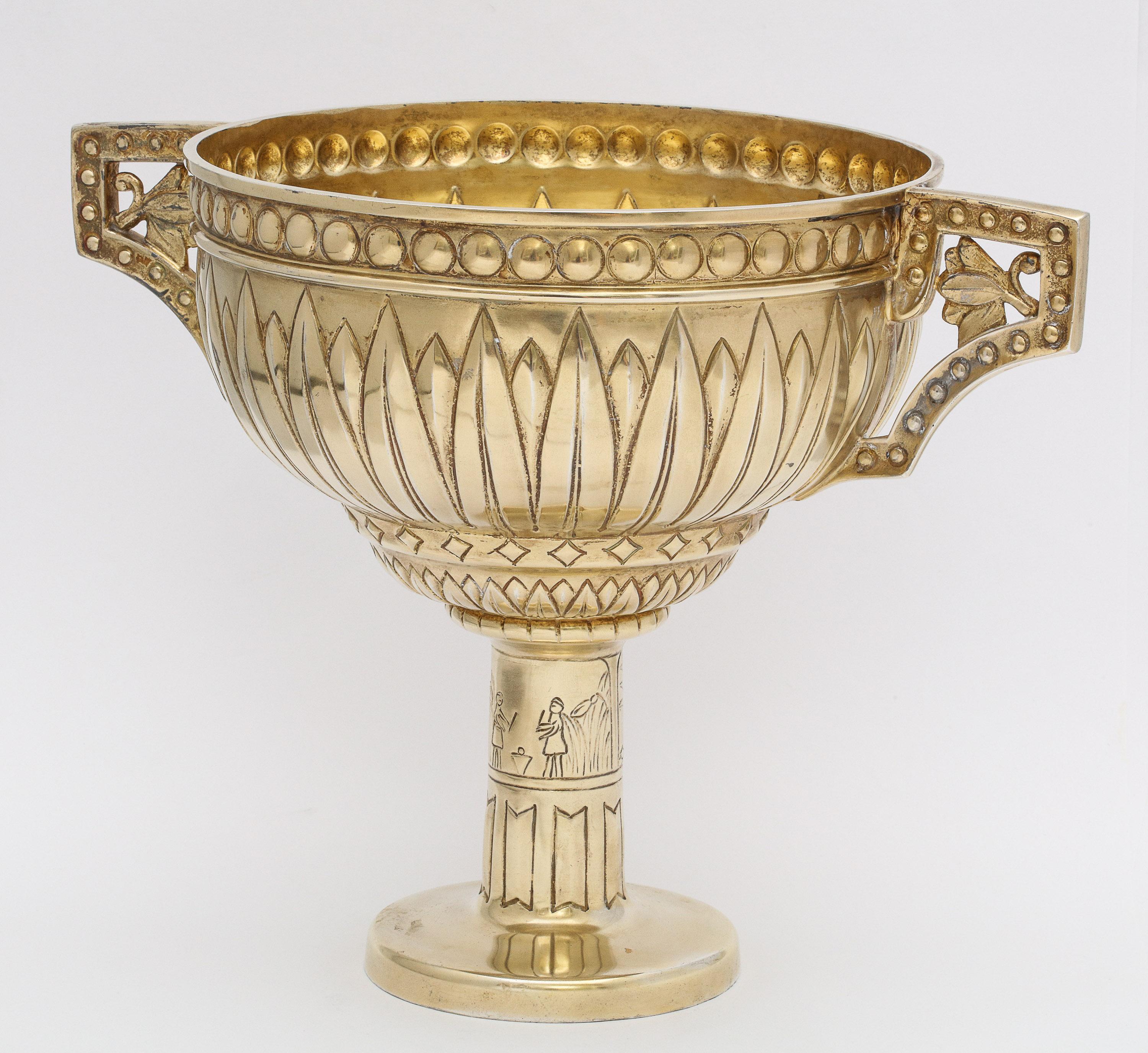 Art Deco Sterling Silver-Gilt Egyptian-Revival Two-Handled Centerpiece For Sale 7