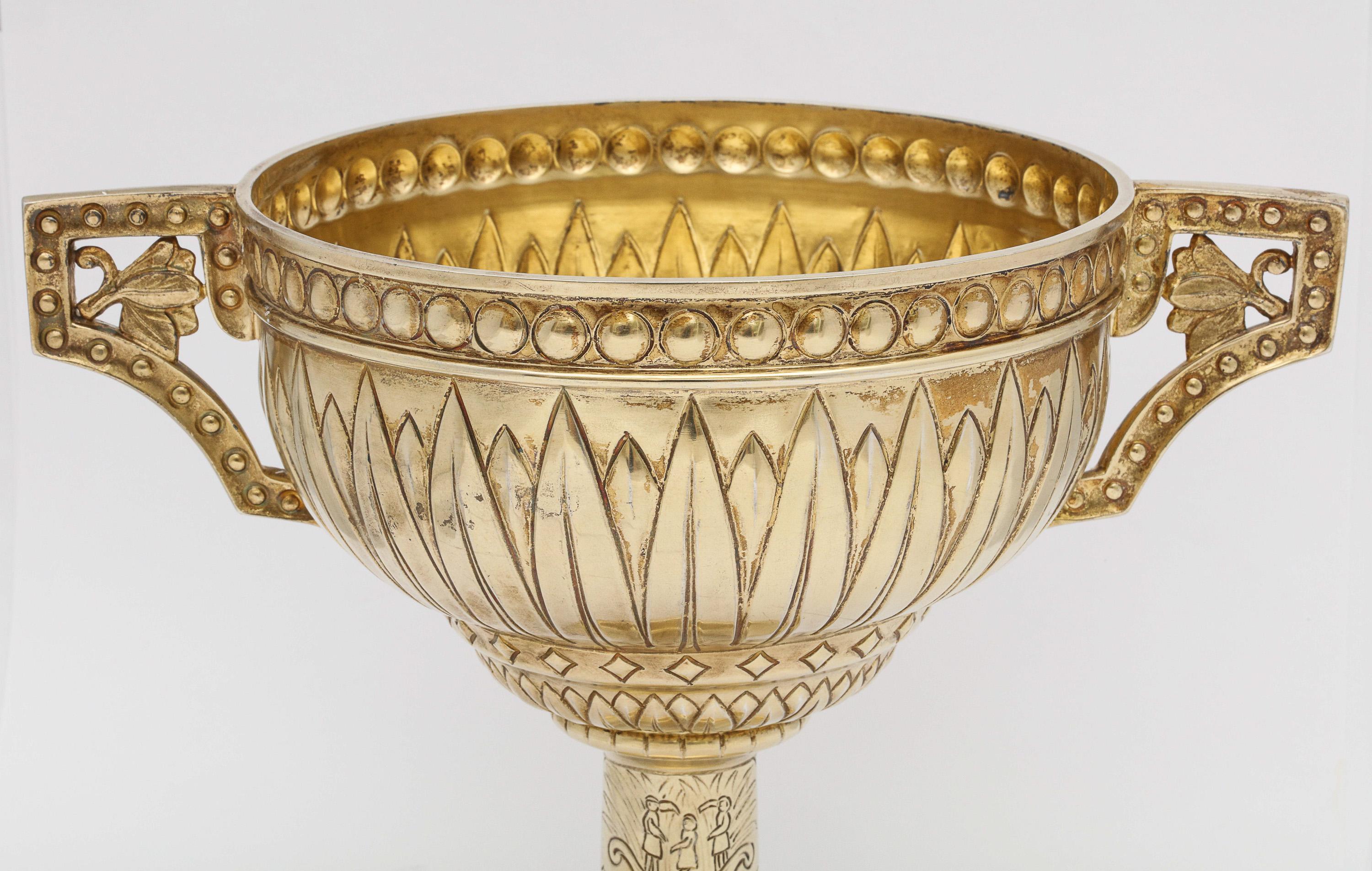 Art Deco Sterling Silver-Gilt Egyptian-Revival Two-Handled Centerpiece For Sale 10