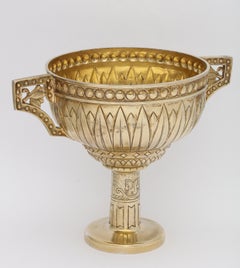 Centro de mesa de dos asas Art Decó de plata de ley dorada de Egipto