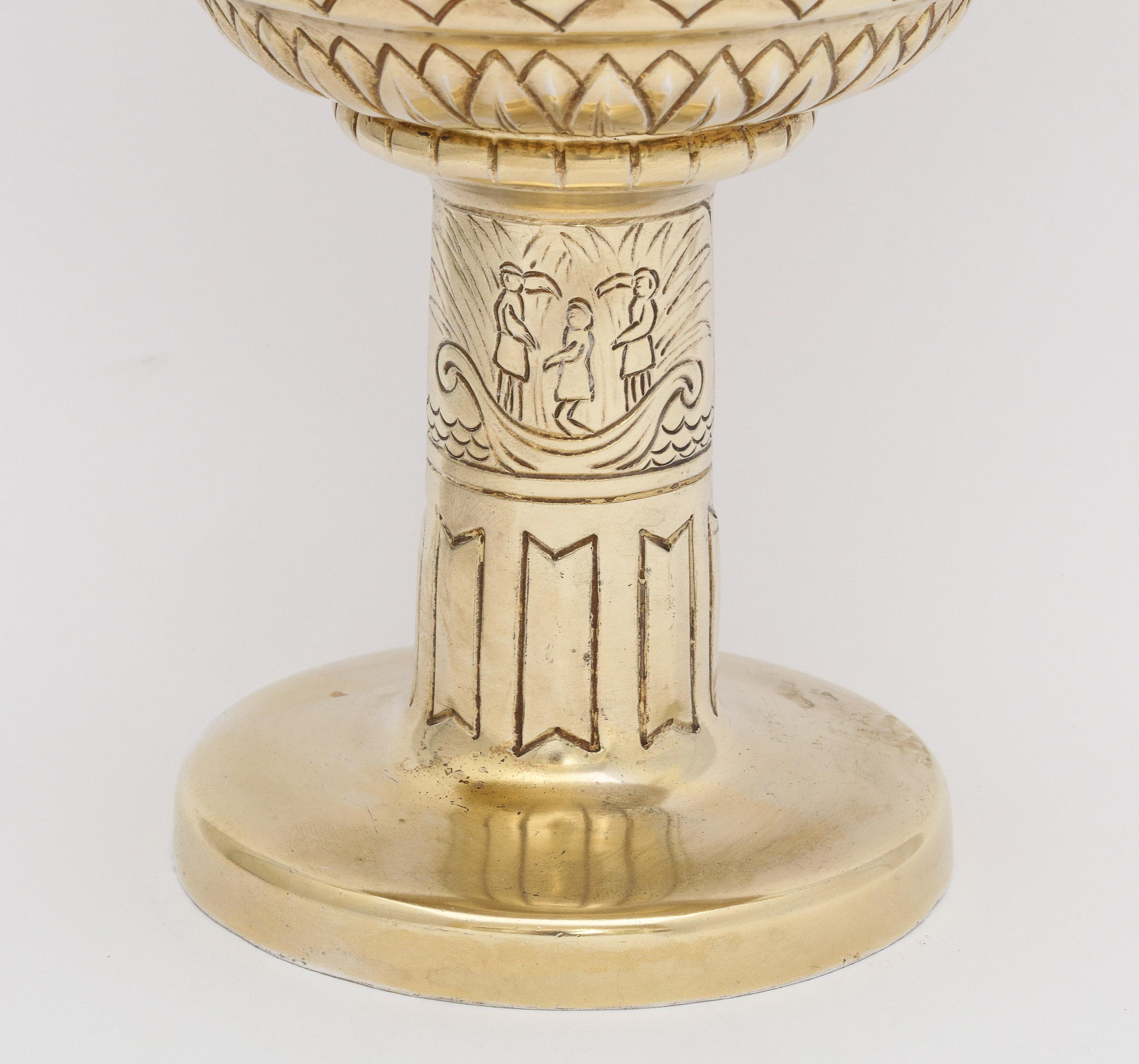 Egyptian Revival Art Deco Sterling Silver-Gilt Egyptian-Revival Two-Handled Centerpiece For Sale