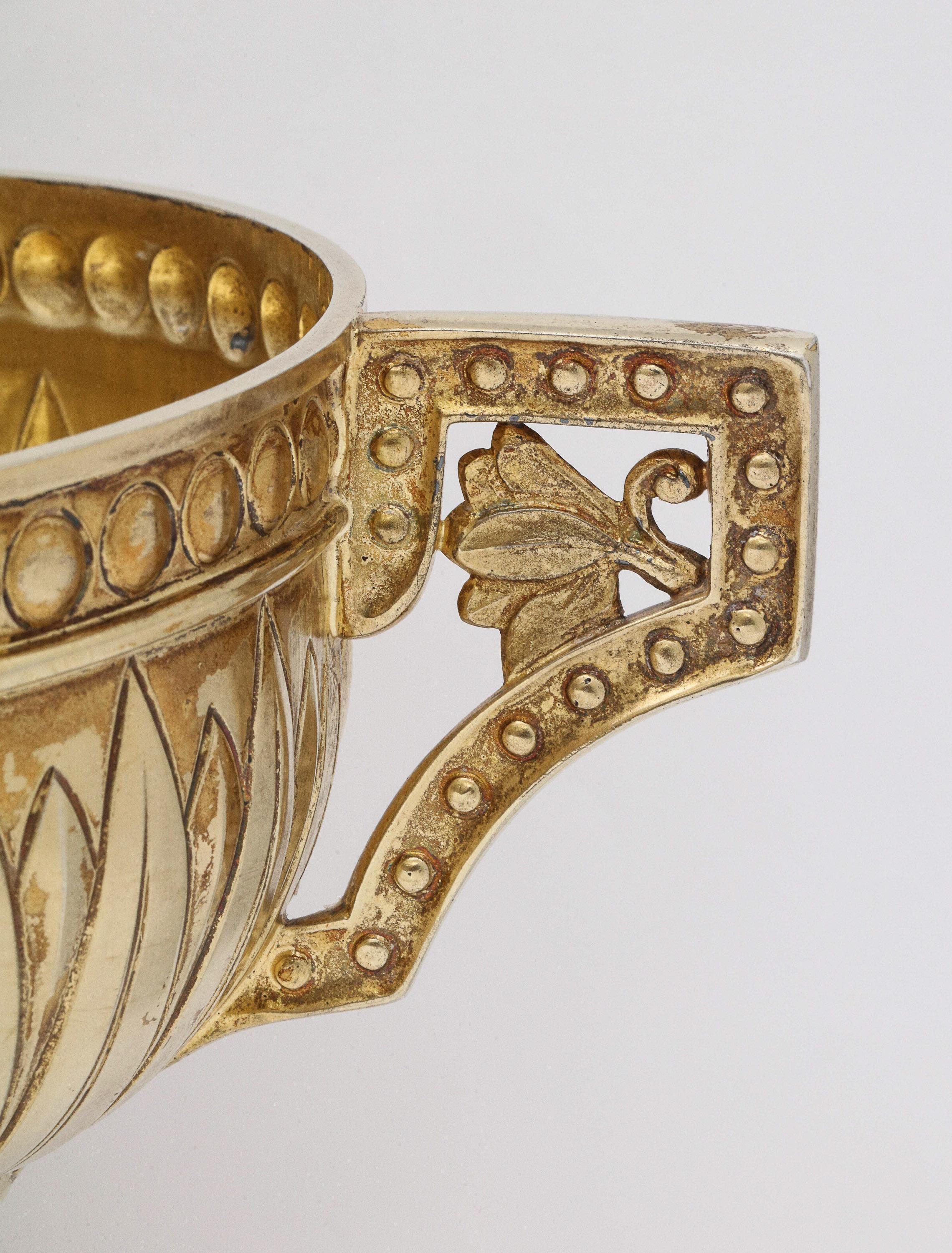 English Art Deco Sterling Silver-Gilt Egyptian-Revival Two-Handled Centerpiece For Sale