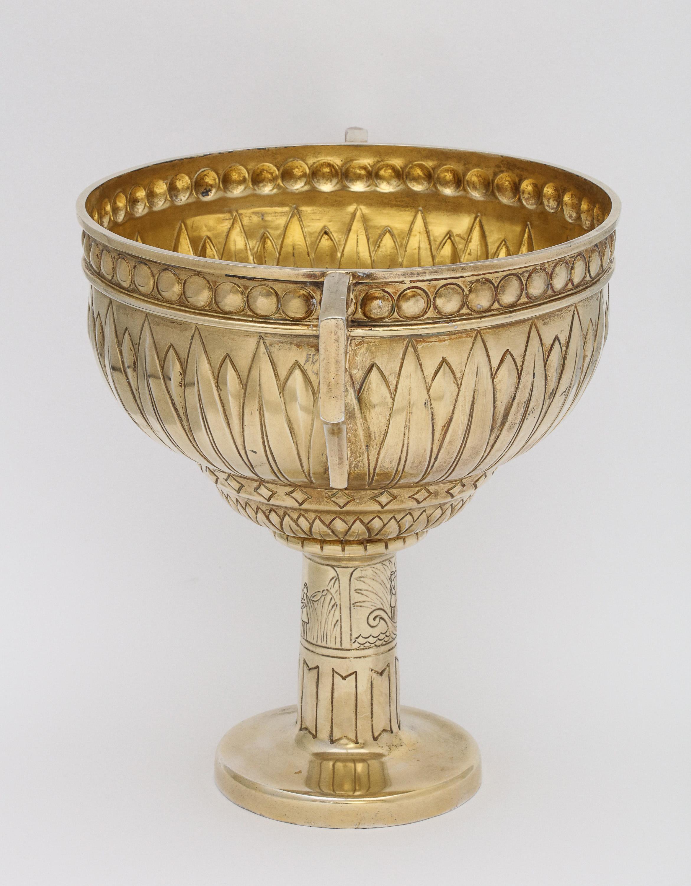 Early 20th Century Art Deco Sterling Silver-Gilt Egyptian-Revival Two-Handled Centerpiece For Sale