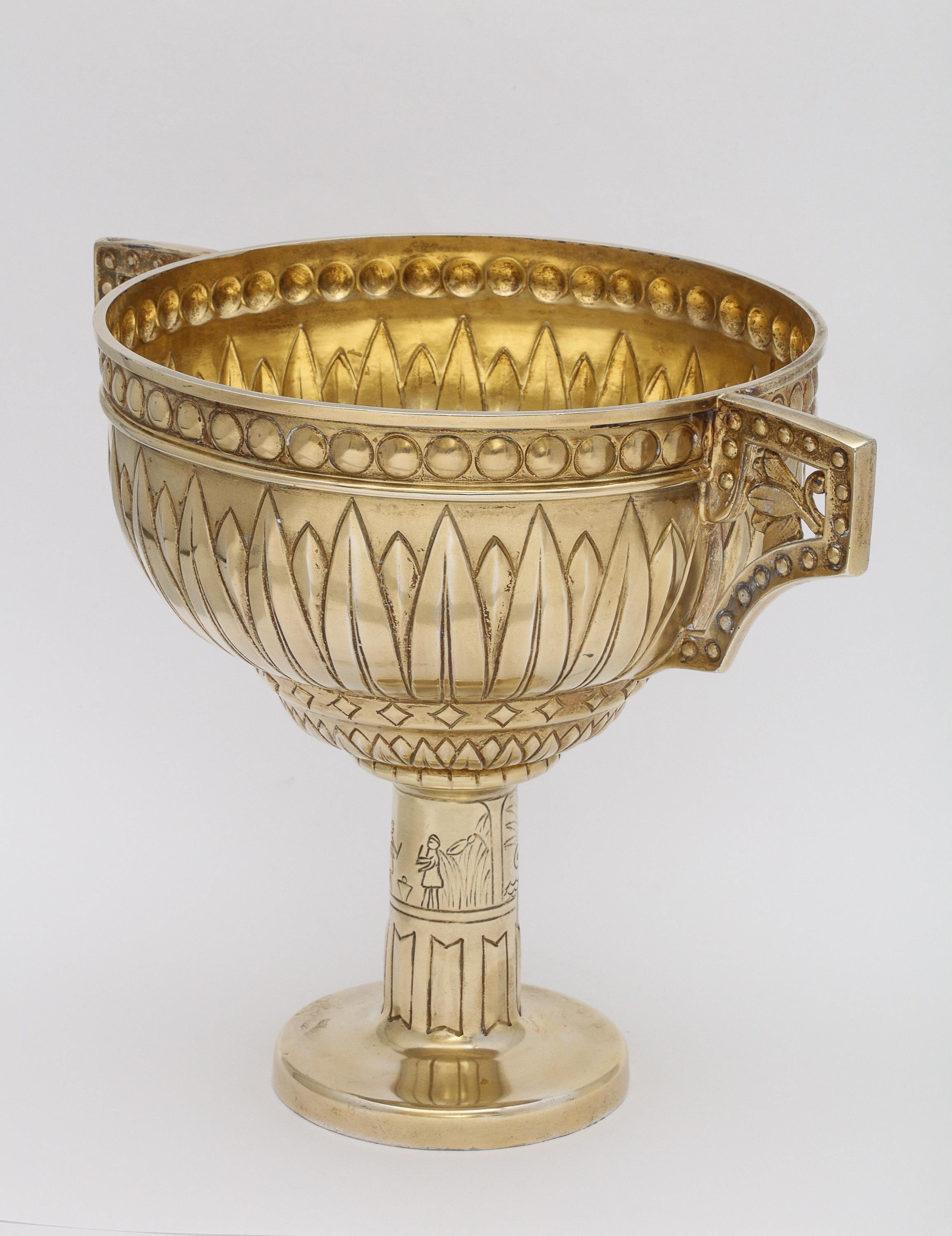 Art Deco Sterling Silver-Gilt Egyptian-Revival Two-Handled Centerpiece For Sale 1